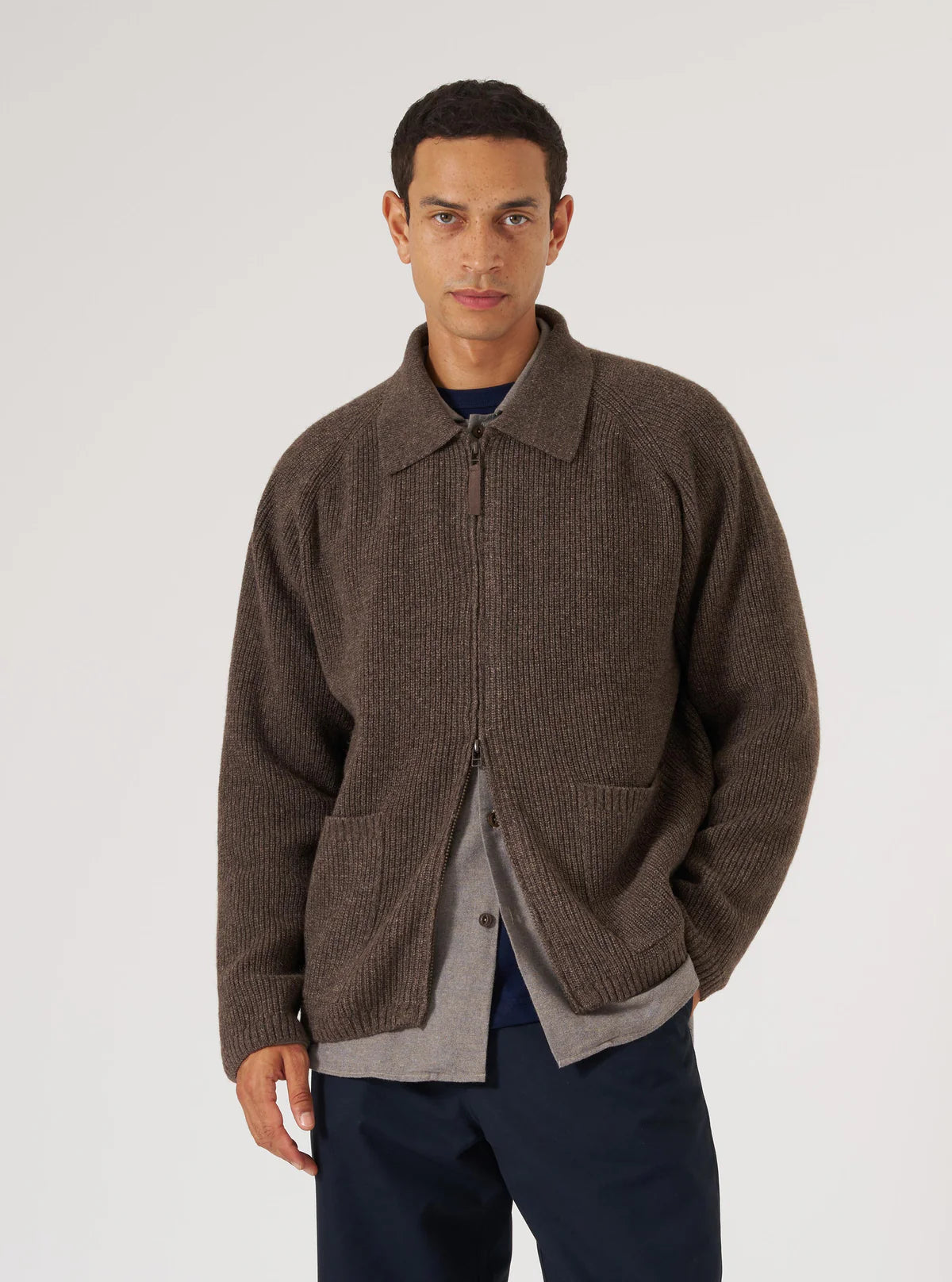 Universal Works Zip Cardigan Eco Wool Brown