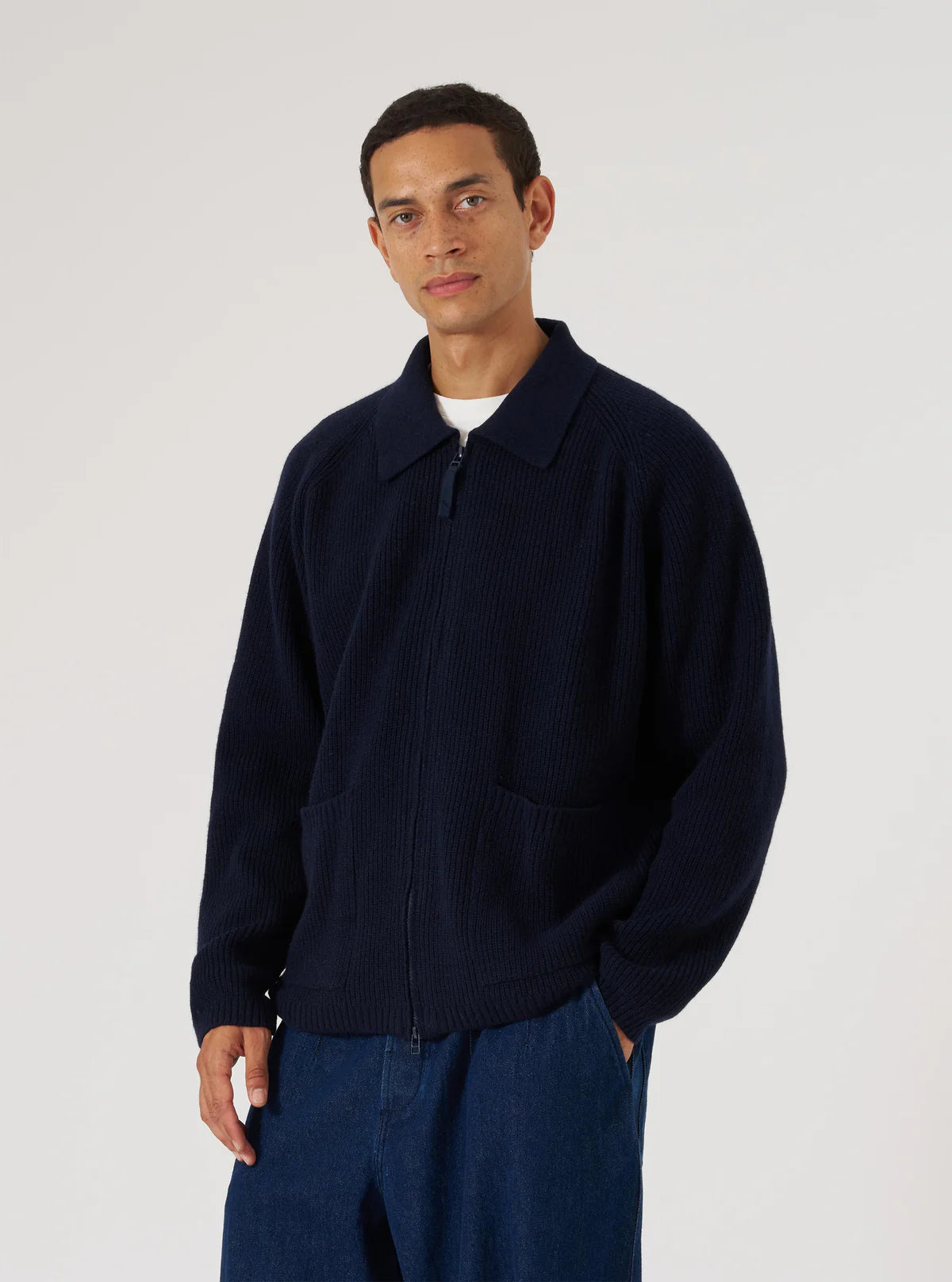 Universal Works Zip Cardigan Eco Wool Navy