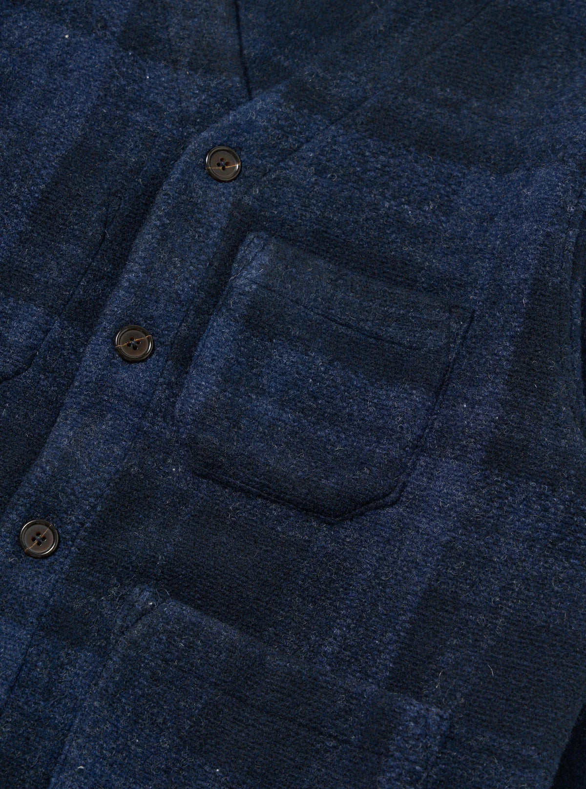 Universal Works Moh Check Fleece Cardigan Navy