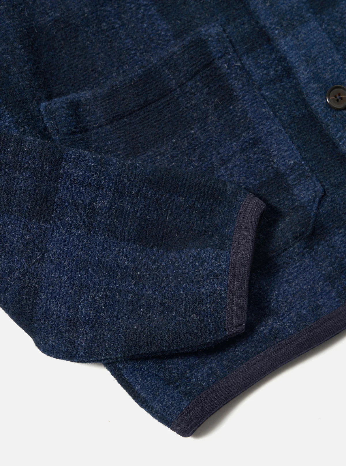Universal Works Moh Check Fleece Cardigan Navy
