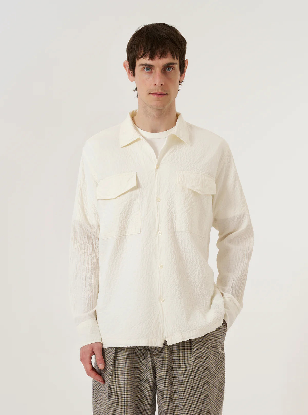 Universal Works Attendant Shirt Arten Seersucker Ecru