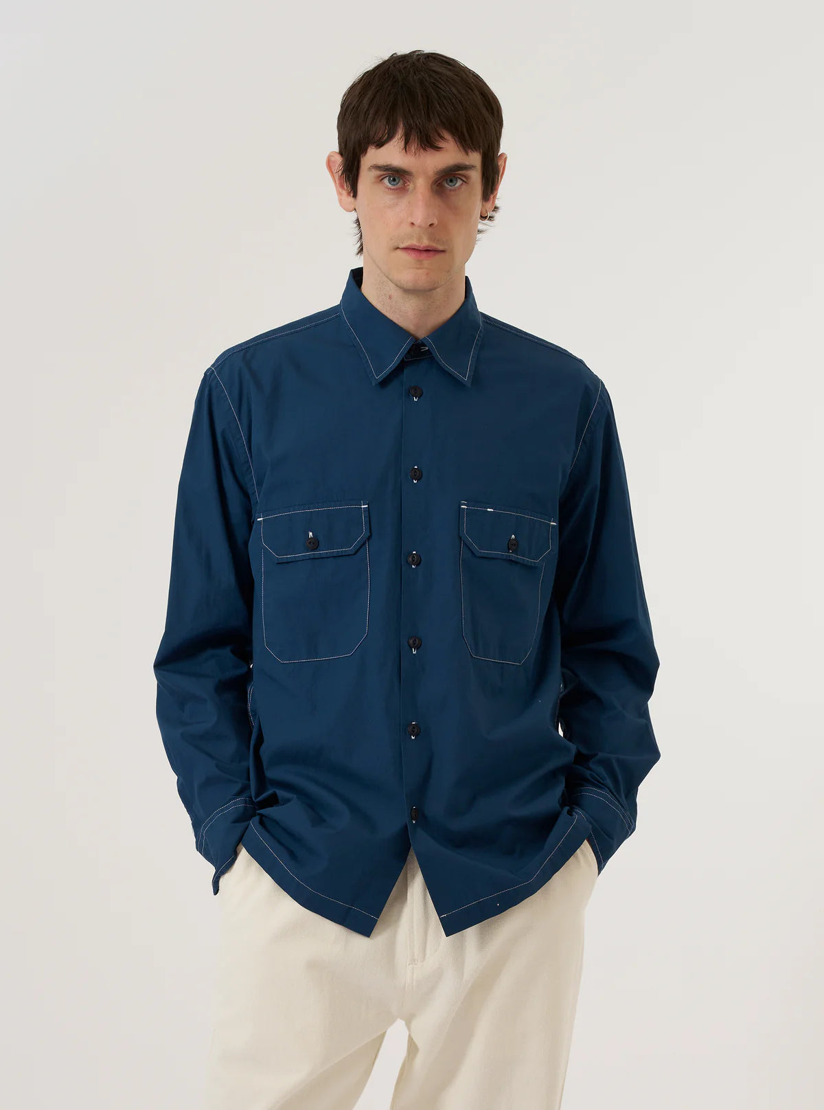 Universal Works CPO Shirt Organic Fine Poplin Navy