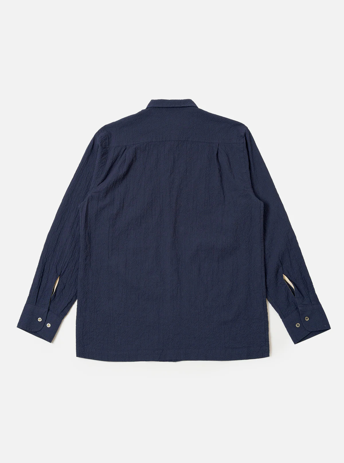 Universal Works Lucky Shirt Seersucker Shirting Navy