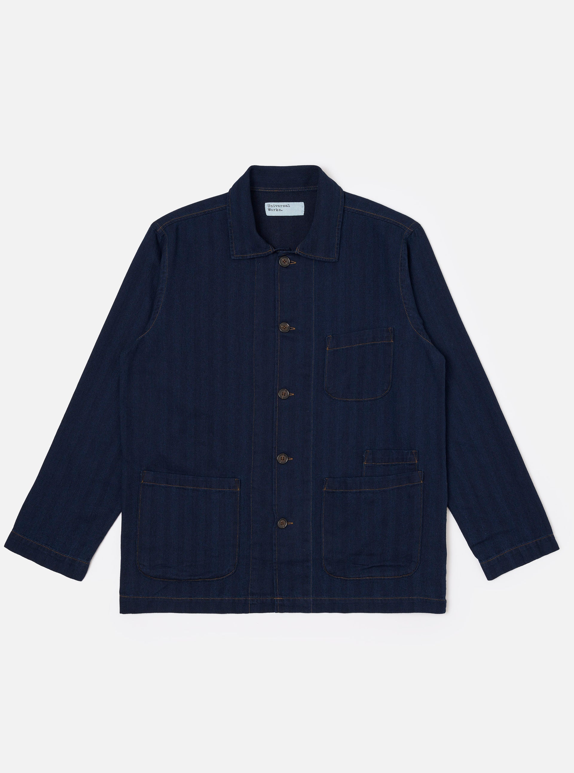 Universal Works Bakers Overshirt Herringbone Recycled Indigo