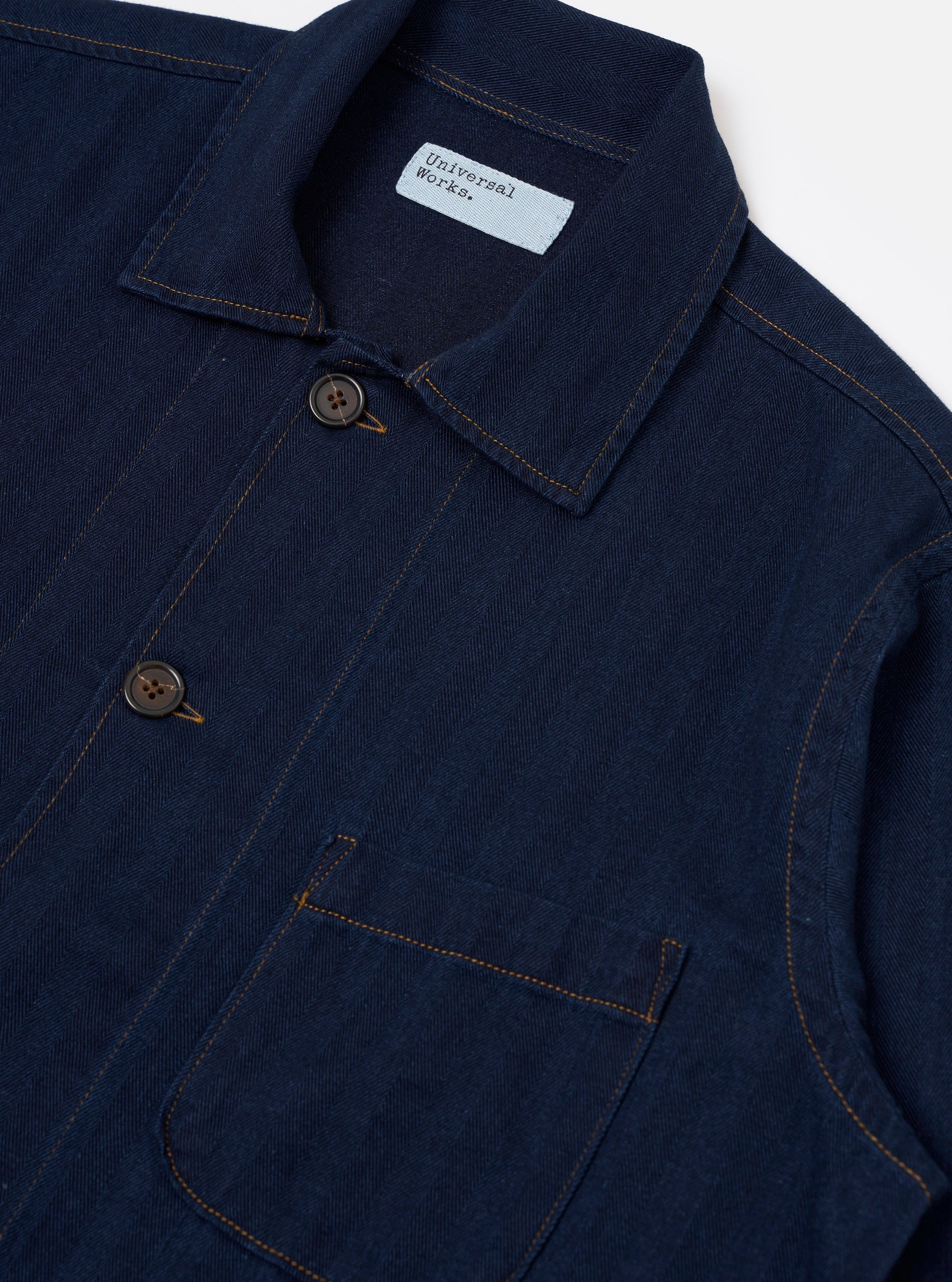 Universal Works Bakers Overshirt Herringbone Recycled Indigo