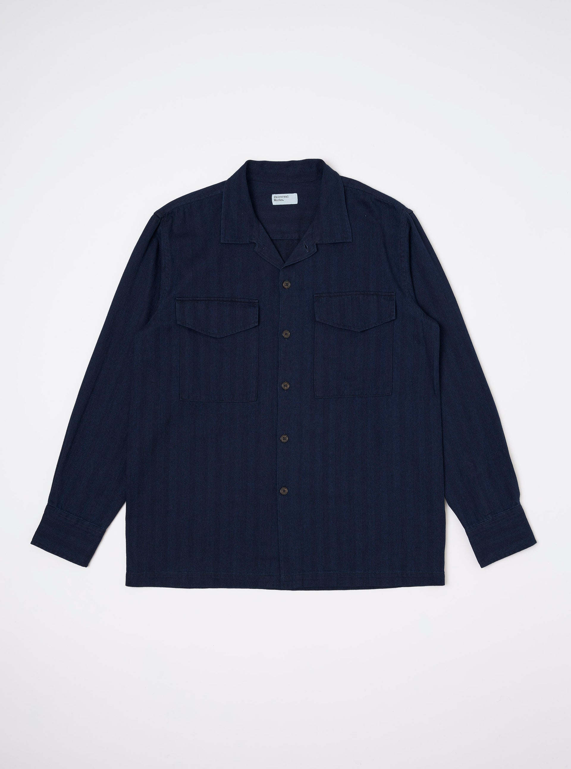 Universal Works Attendant Shirt Herringbone Recycled Indigo