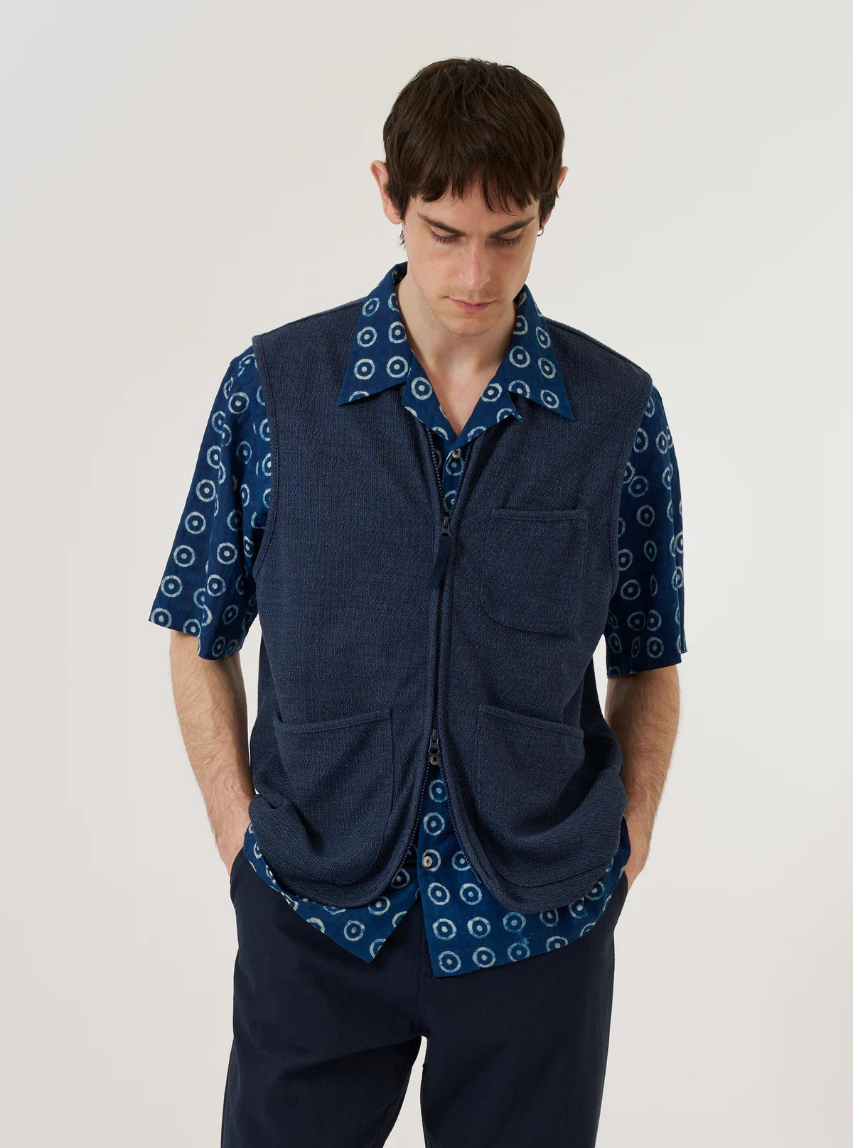 Universal Works Maiorca Jersey Zip Gilet Navy