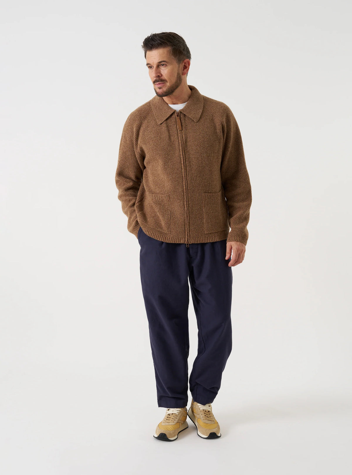 Universal Works Eco Wool Zip Cardigan Tawny