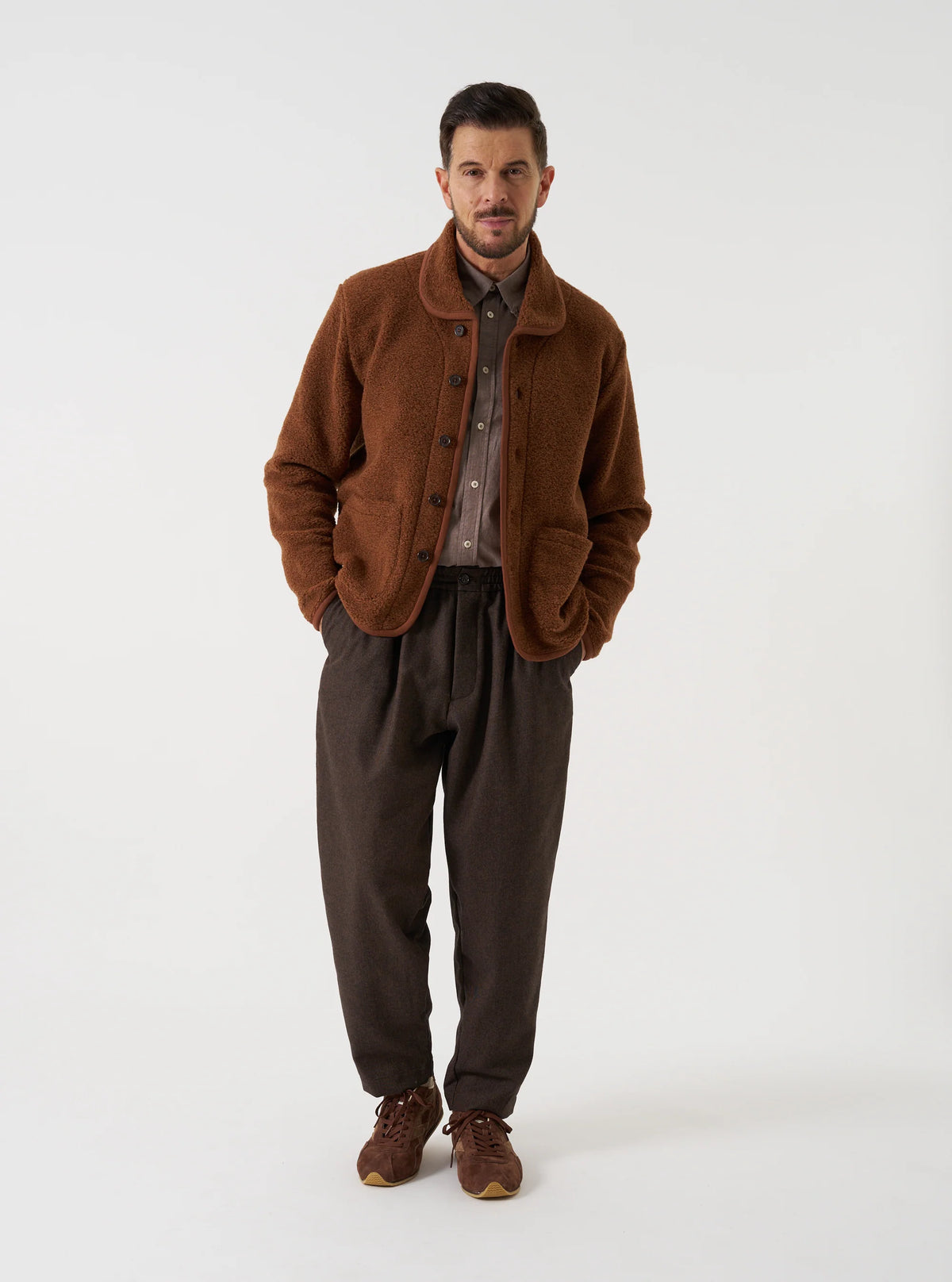 Universal Works Tweed Pleated Track Pant Brown