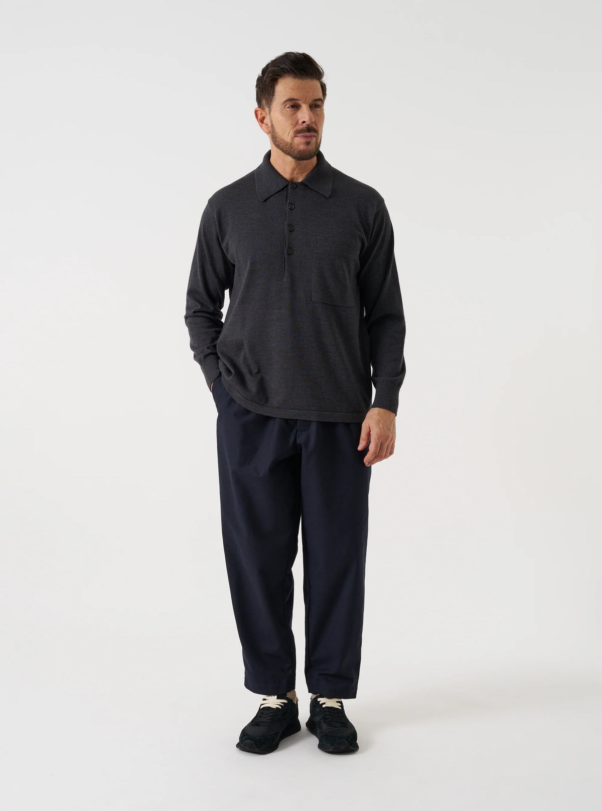 Universal Works Tweed Pleated Track Pant Navy
