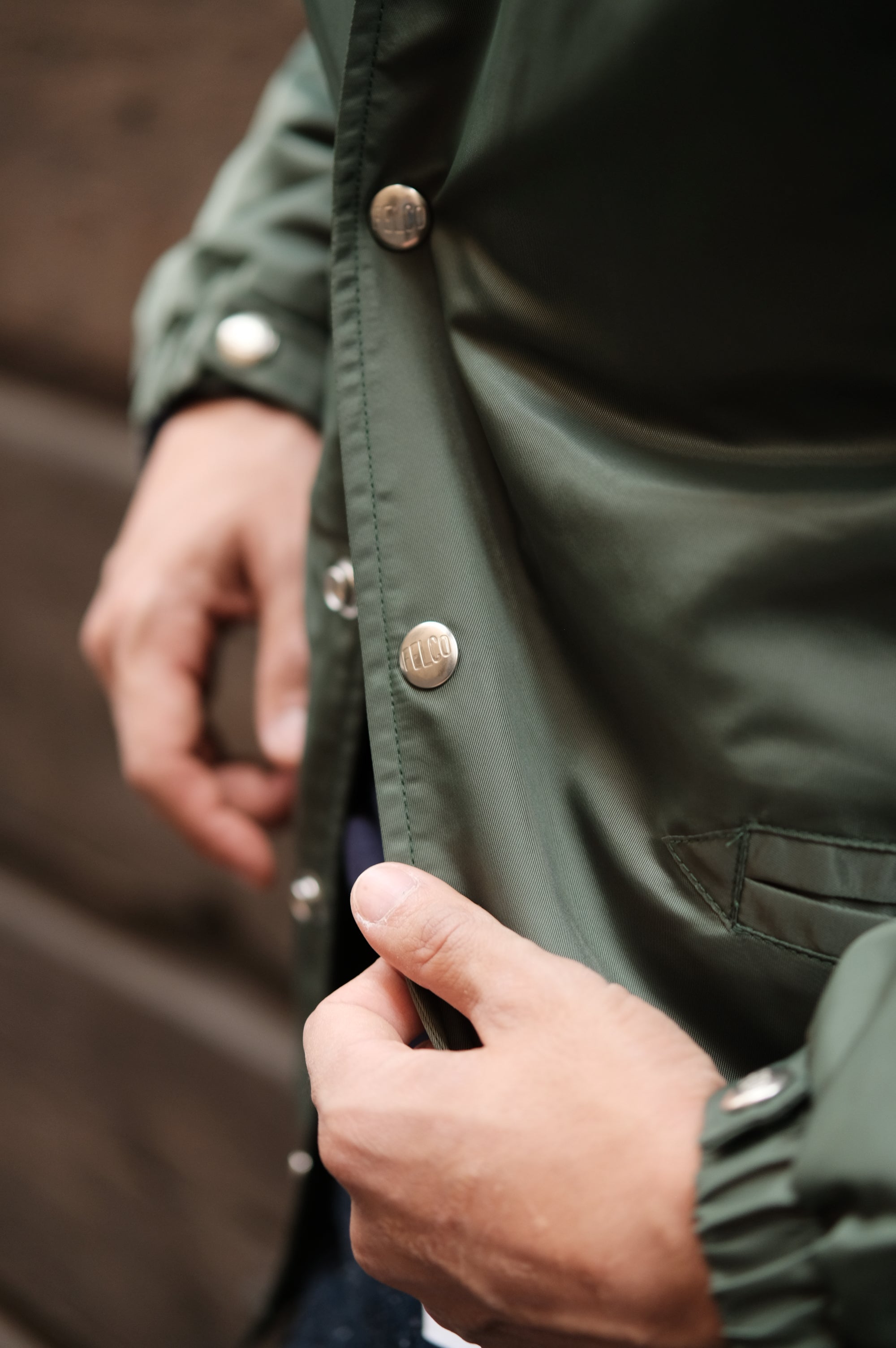 Felco NYC Nylon Satin Coach Baseball Jacket Dark Green