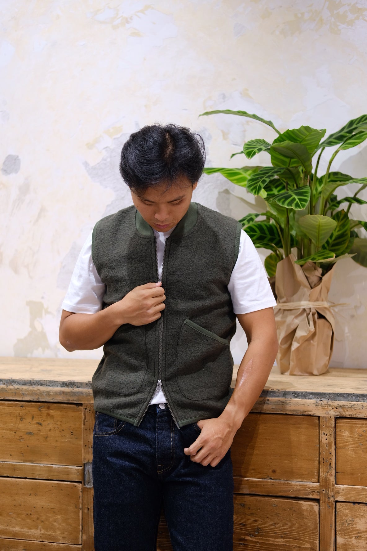 Universal Works Zip Waistcoat Olive