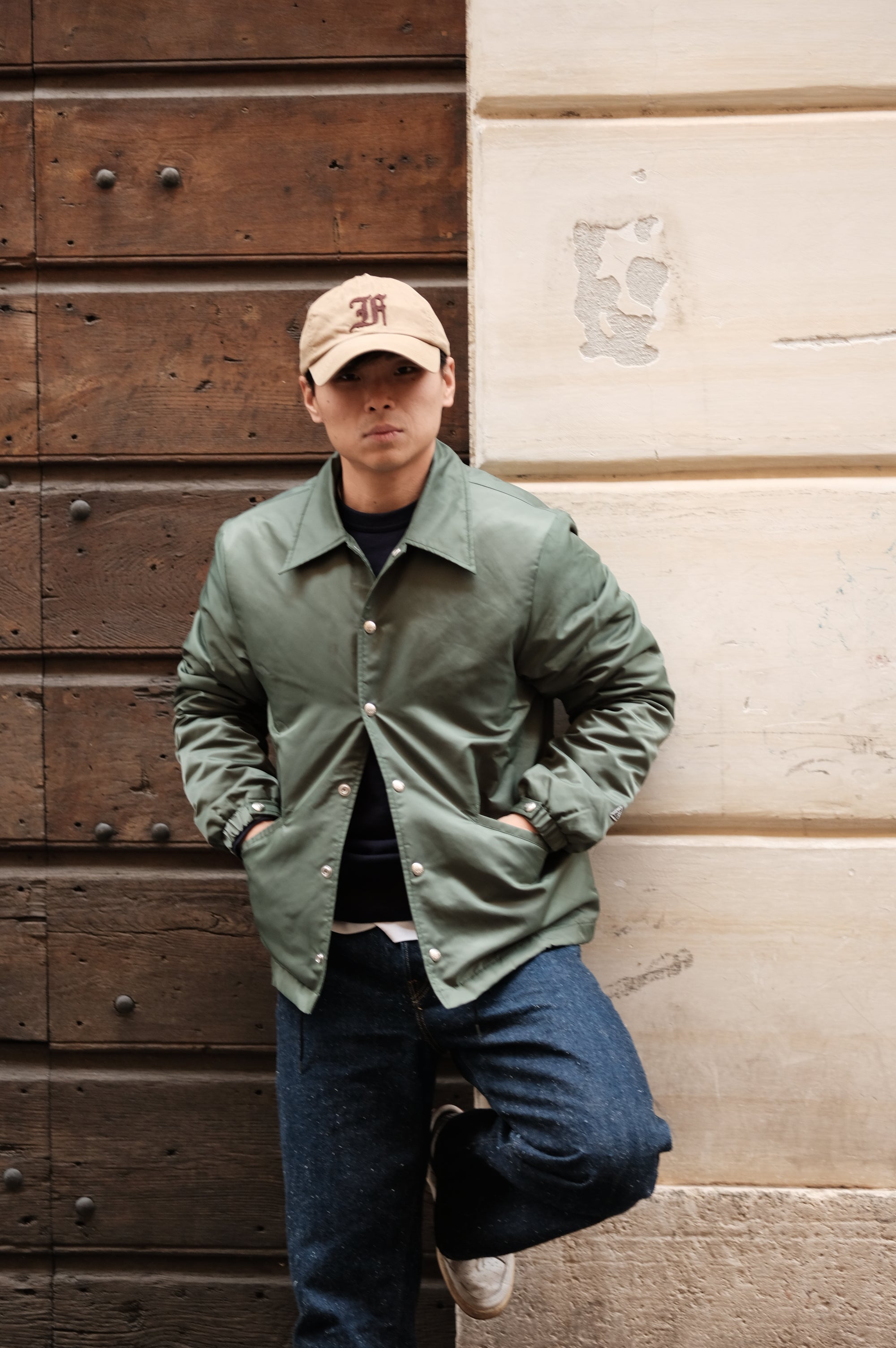 Felco NYC Nylon Satin Coach Baseball Jacket Dark Green