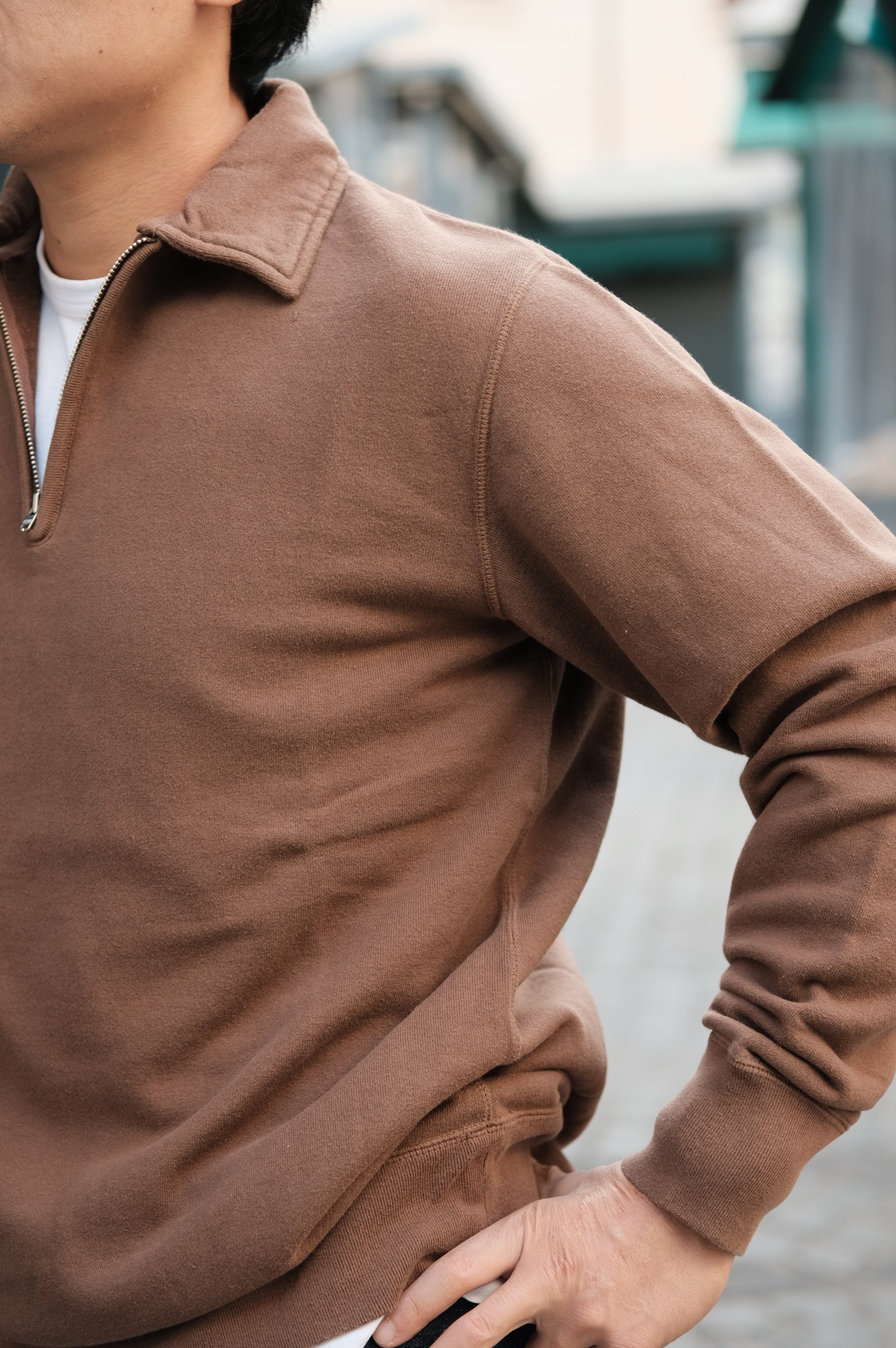 Felco NYC Half Zip Collar Sweat French Terry Brown
