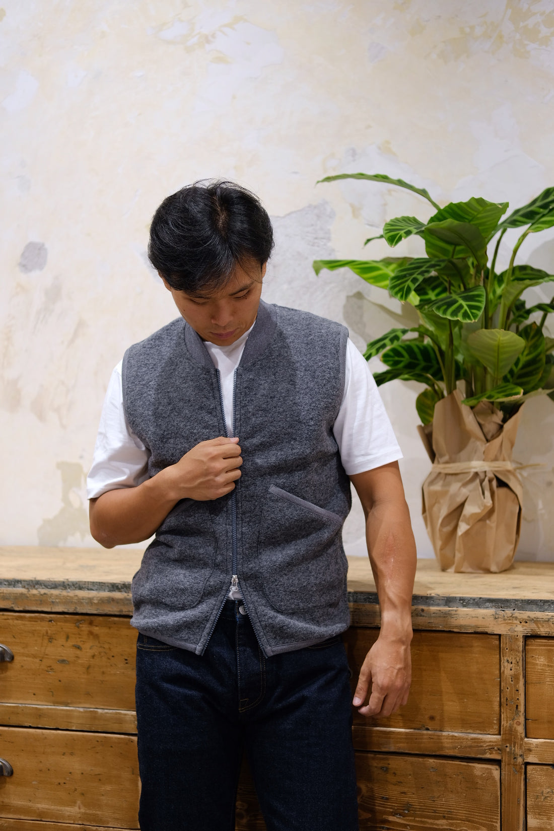 Universal Works Zip Waistcoat Grey Marl