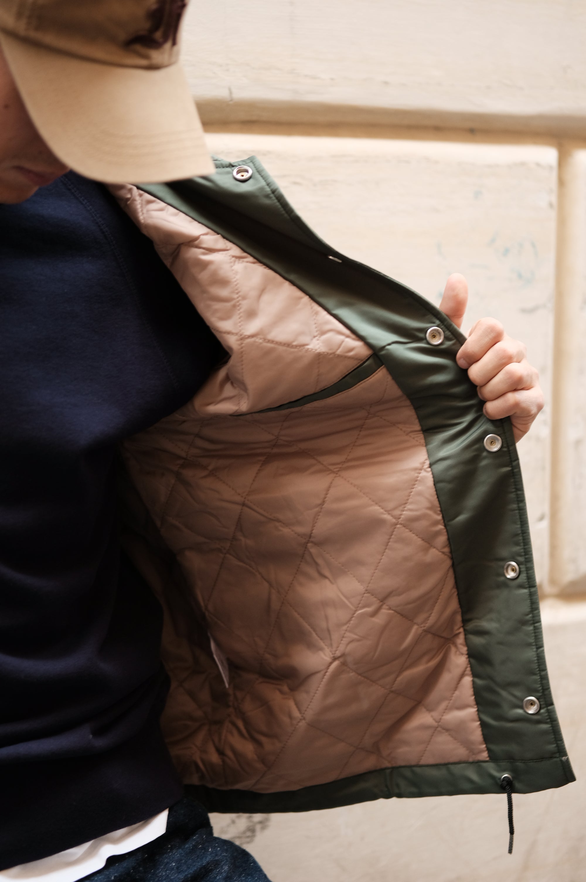 Felco NYC Nylon Satin Coach Baseball Jacket Dark Green