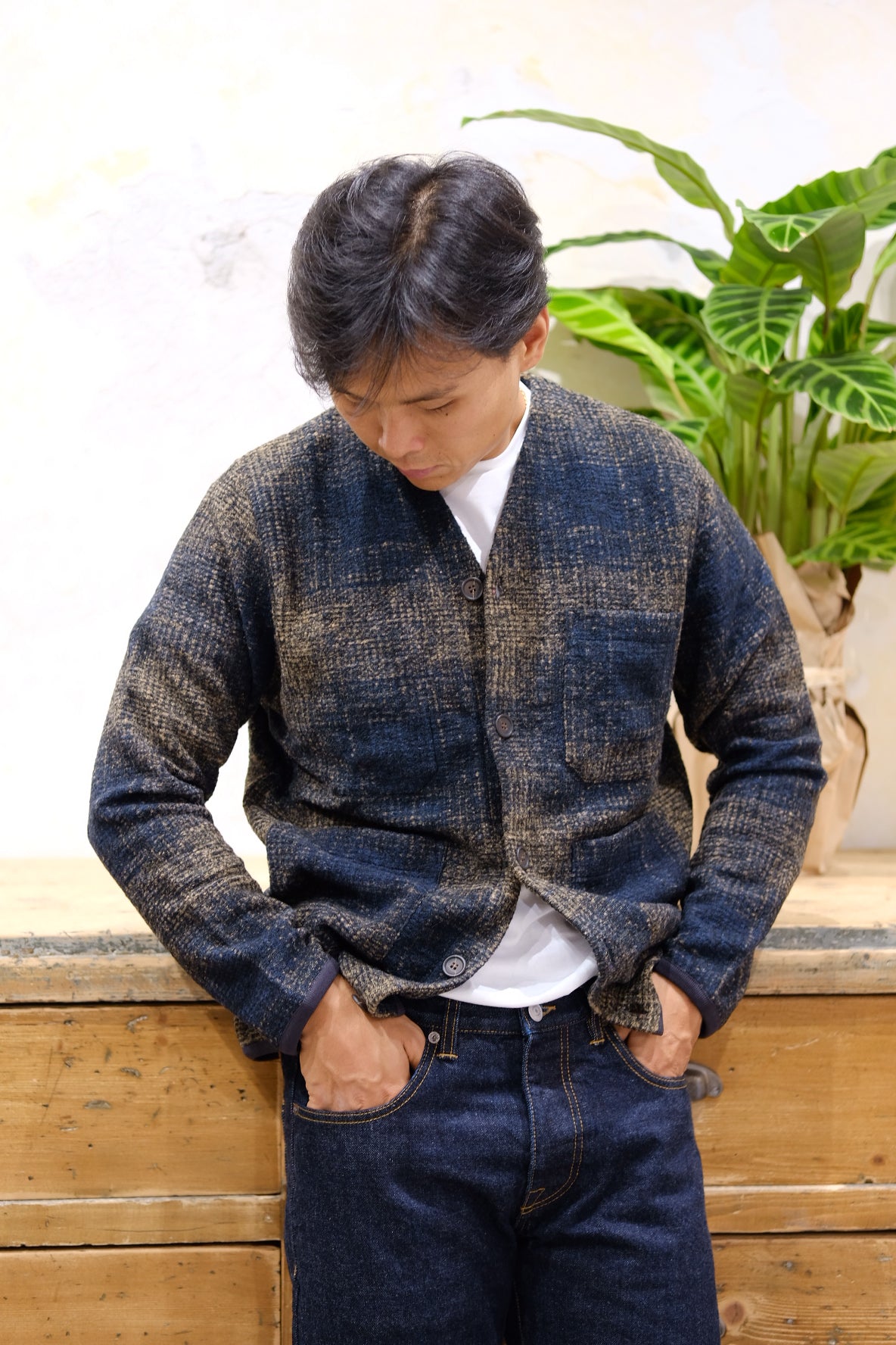 Universal Works Cardigan Navy/Sand