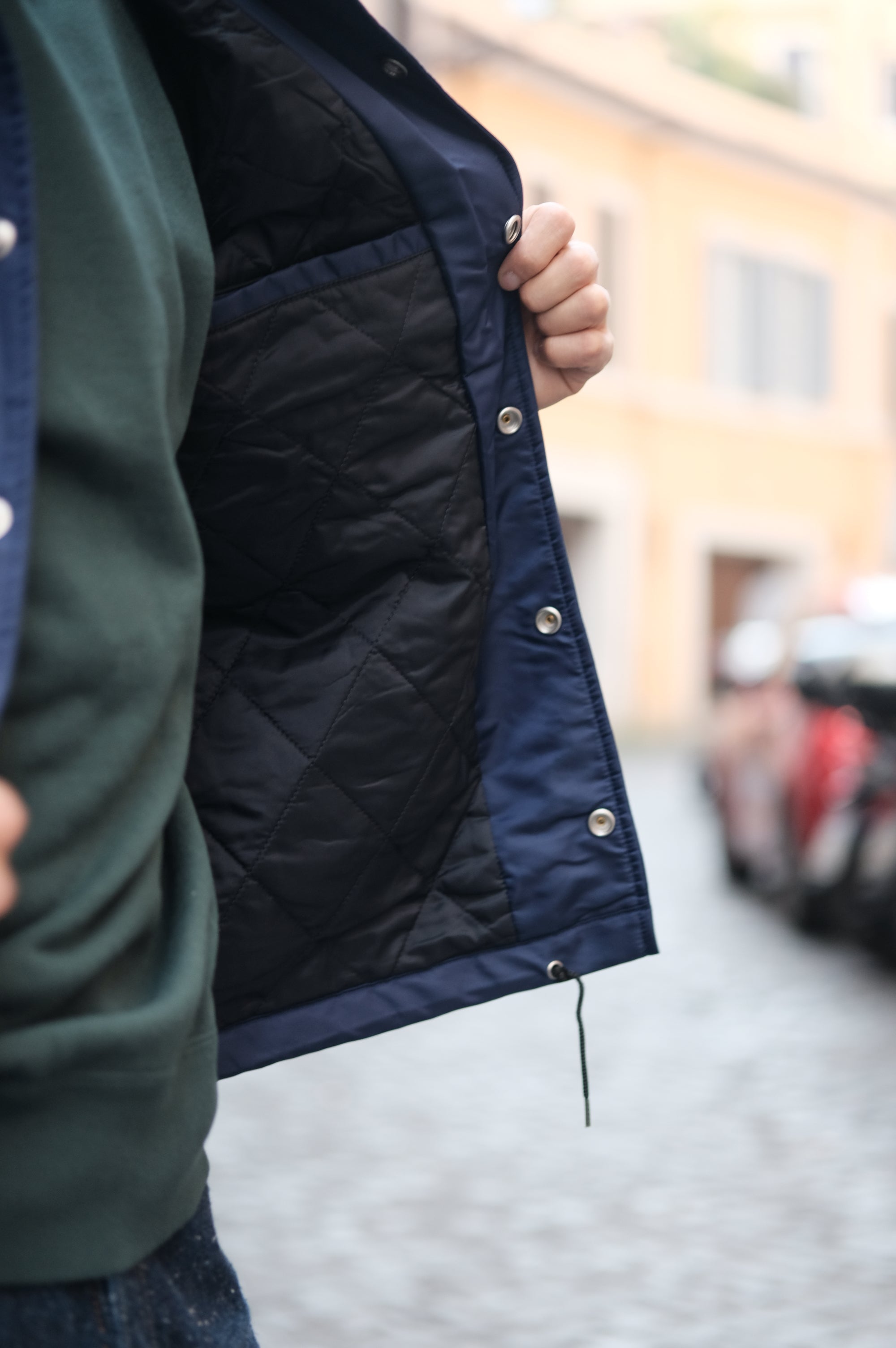 Felco NYC Nylon Satin Coach Baseball Jacket Navy