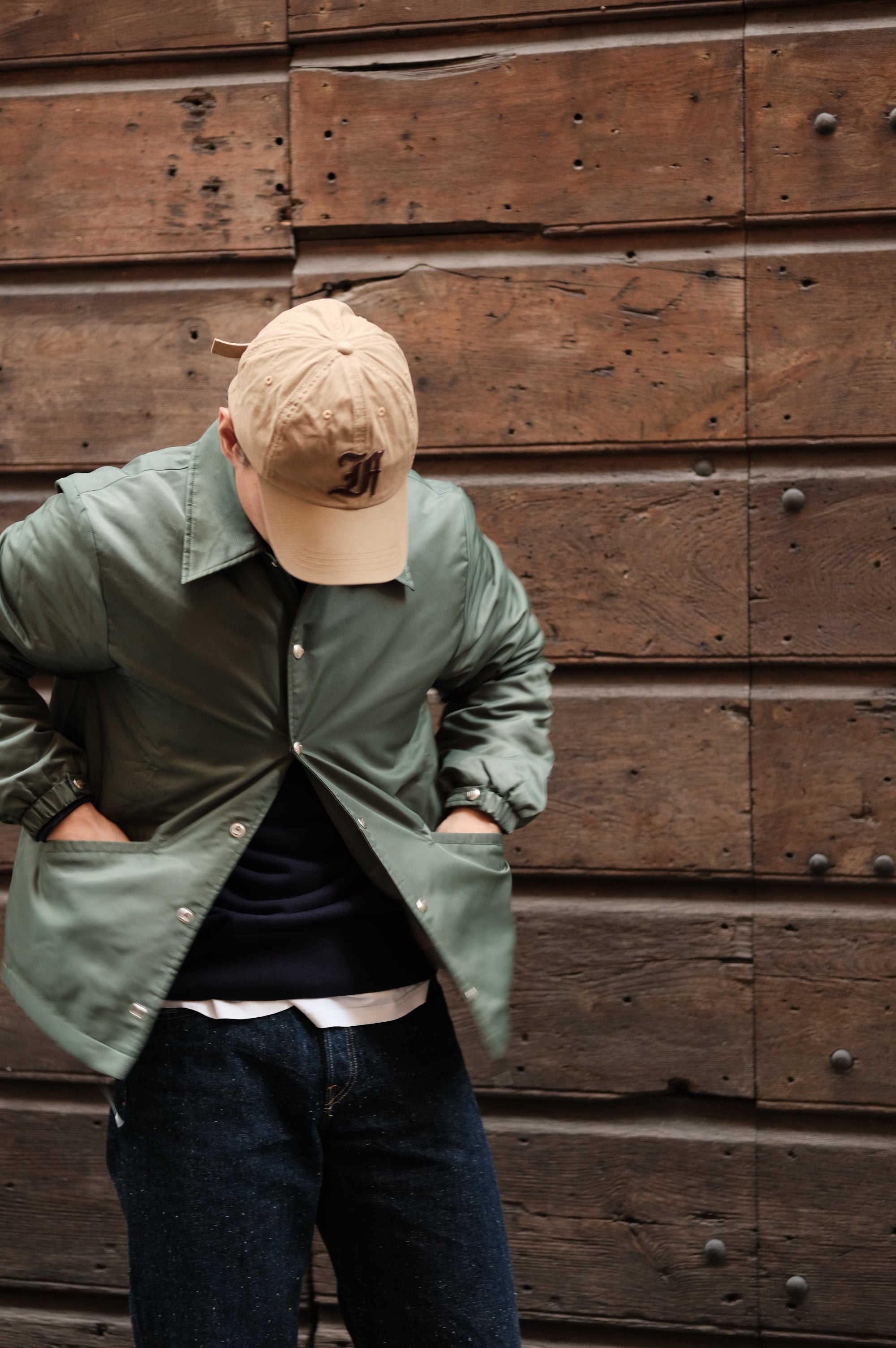 Felco NYC Nylon Satin Coach Baseball Jacket Dark Green