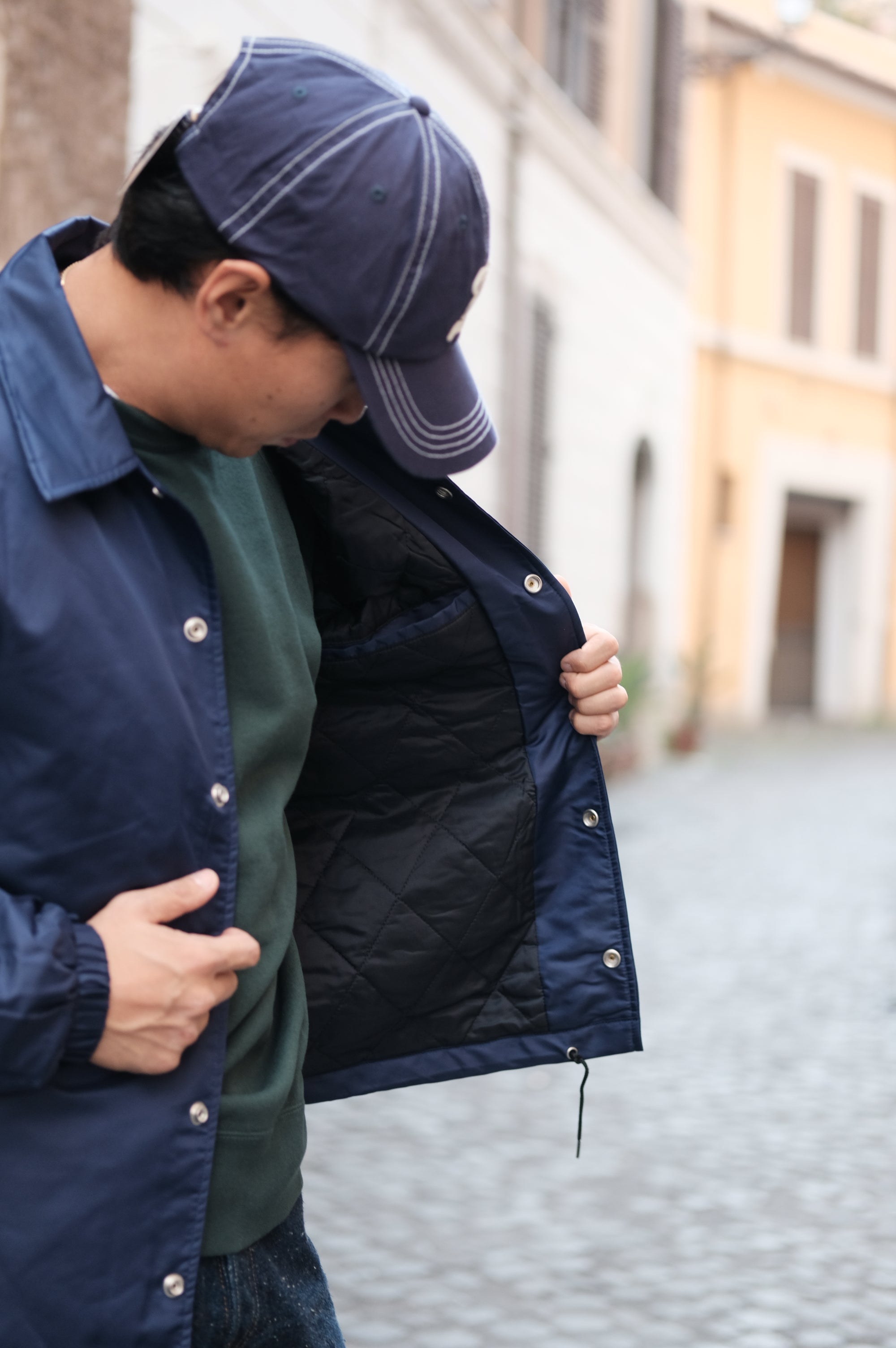 Felco NYC Nylon Satin Coach Baseball Jacket Navy