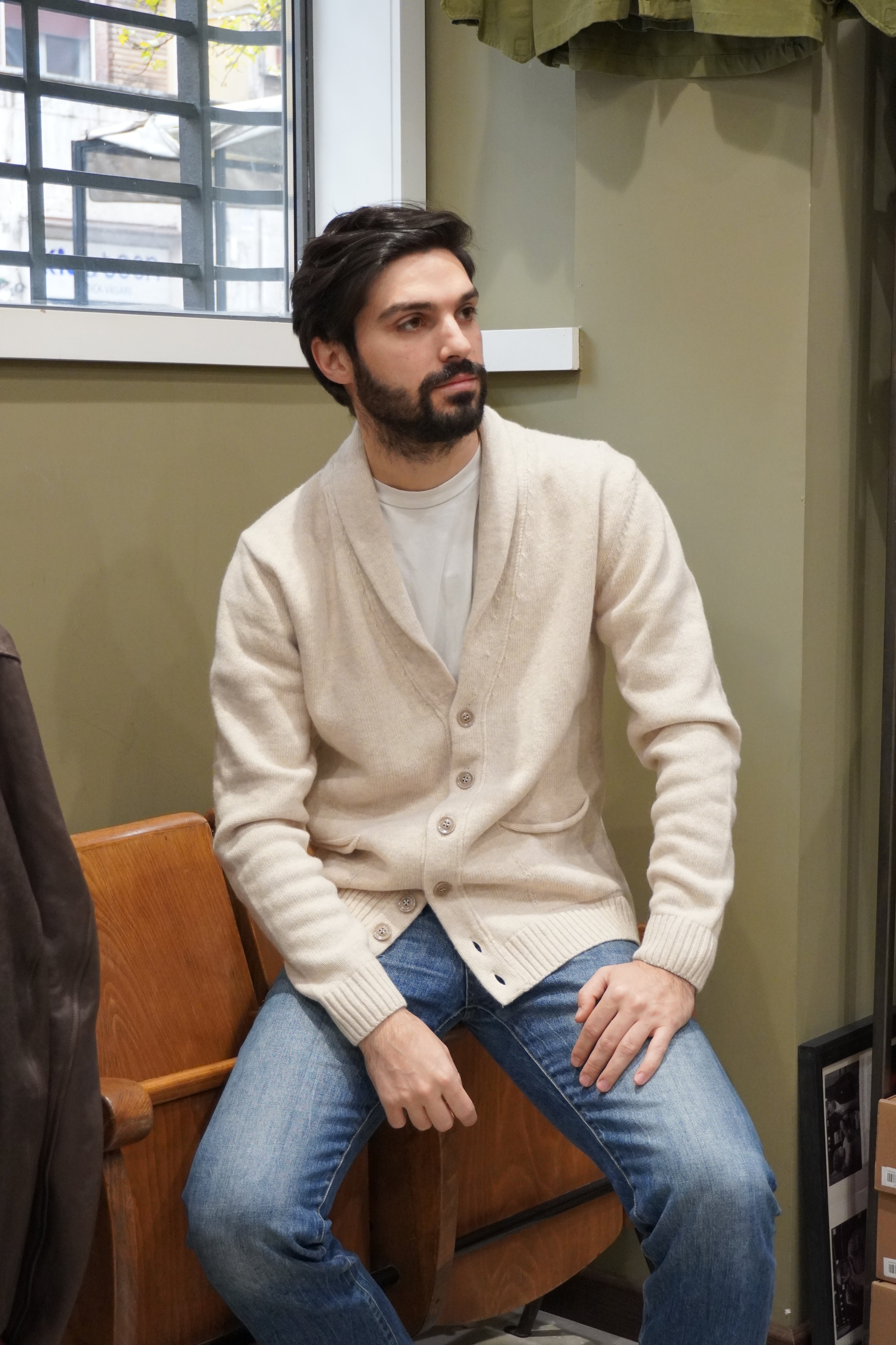 Wool & Co Giacca Sciallata con Tasche Sabbia