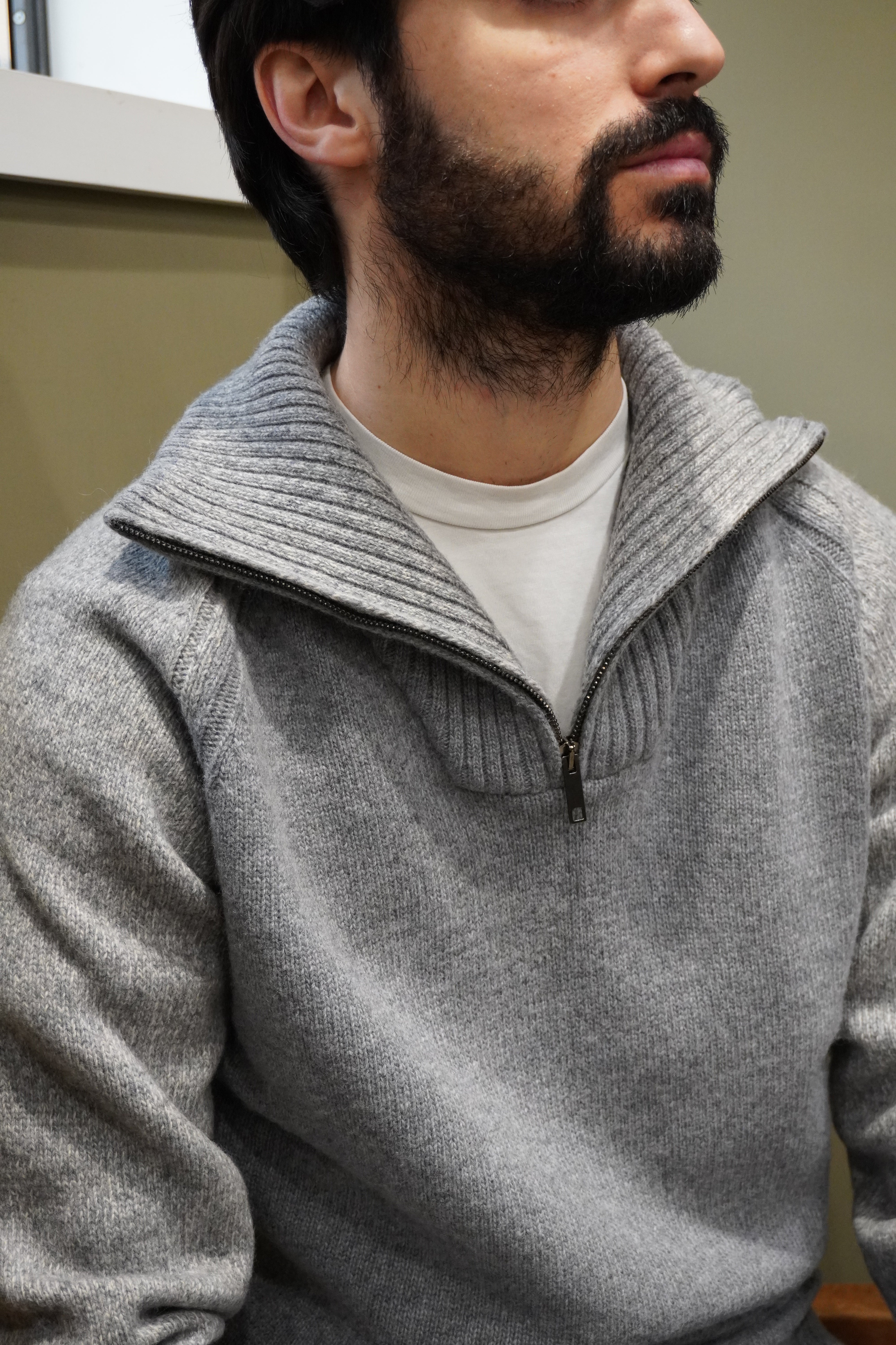 Wool & Co Camioner Zip Mouline Grey