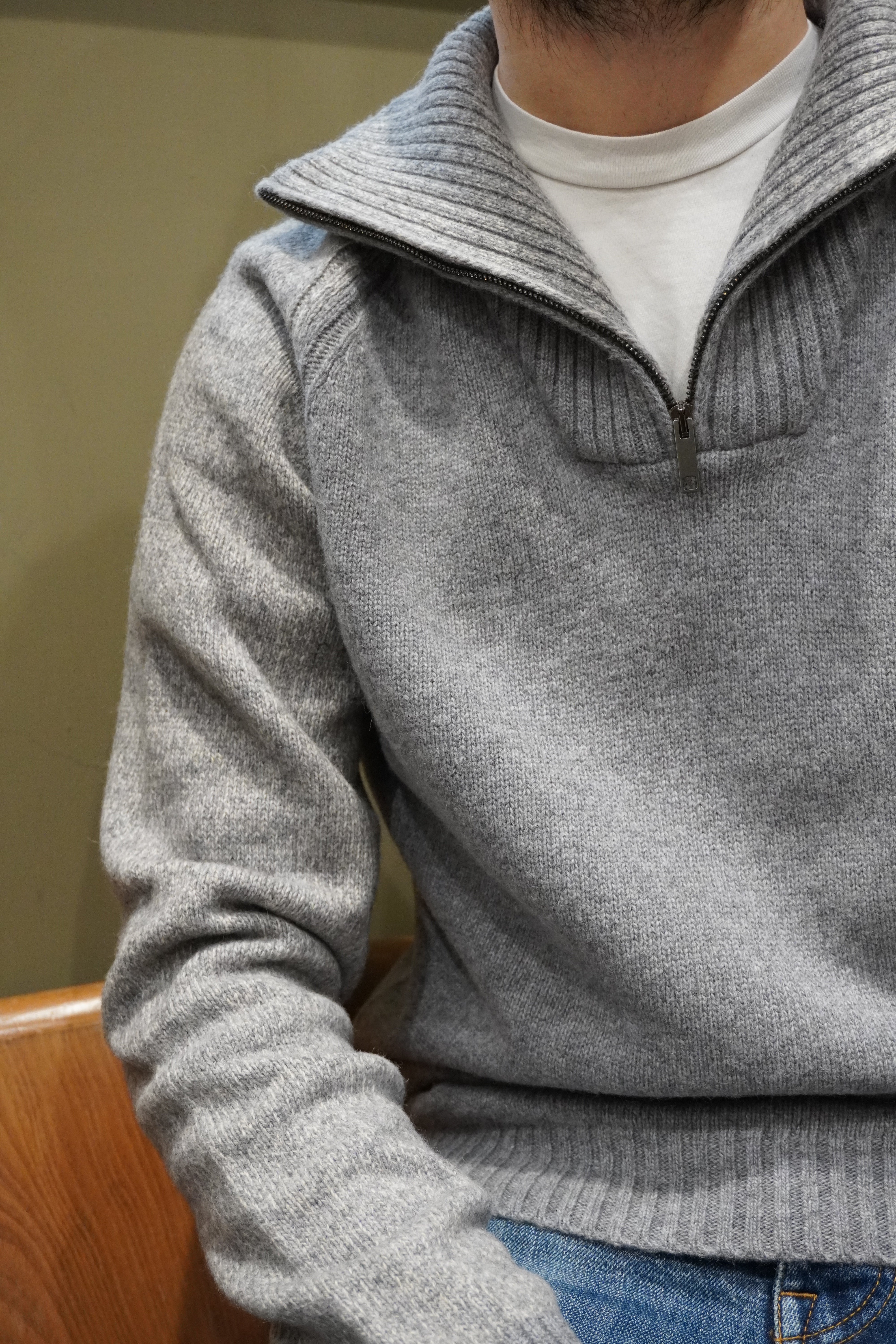 Wool & Co Camioner Zip Mouline Grey