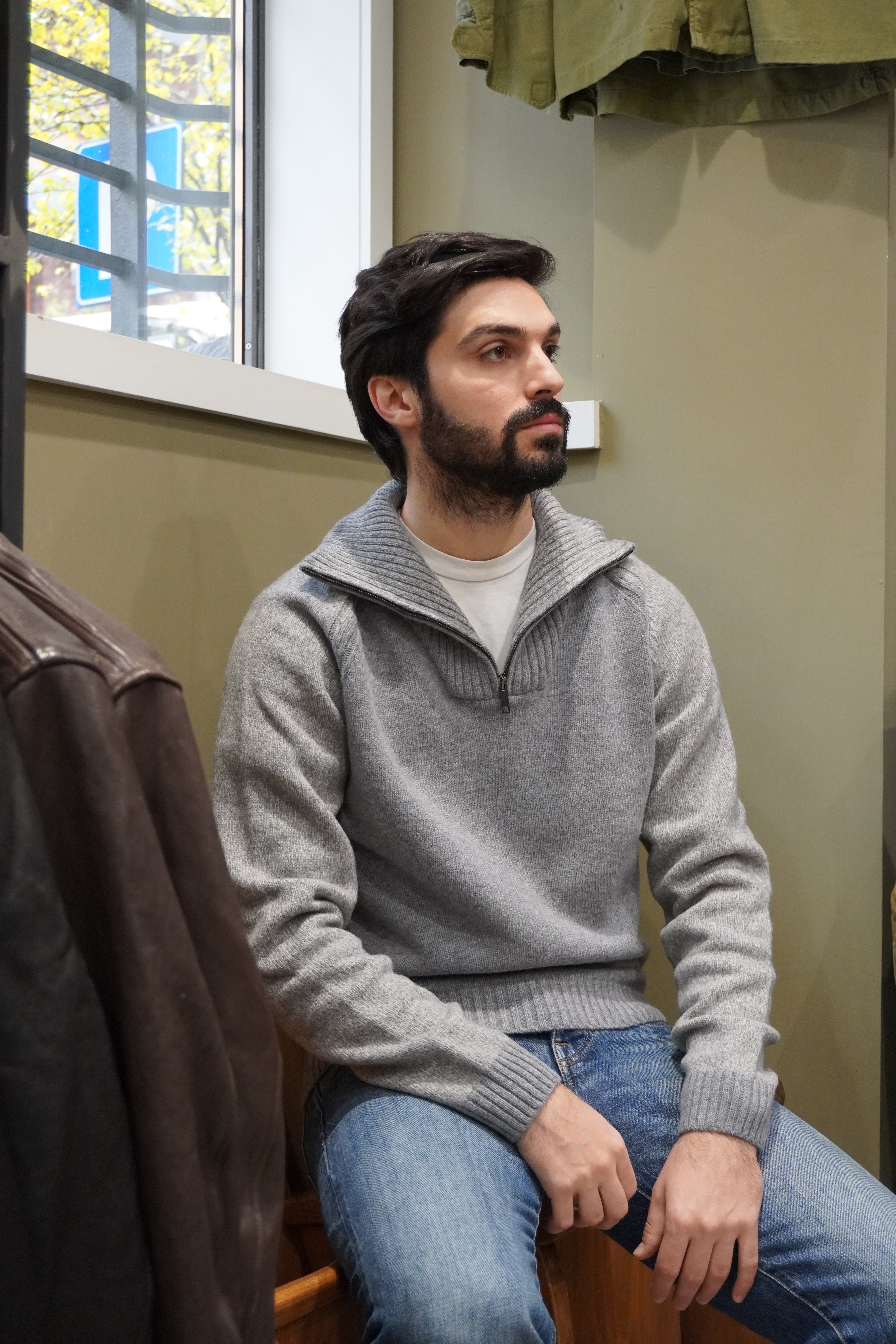 Wool & Co Camioner Zip Mouline Grey