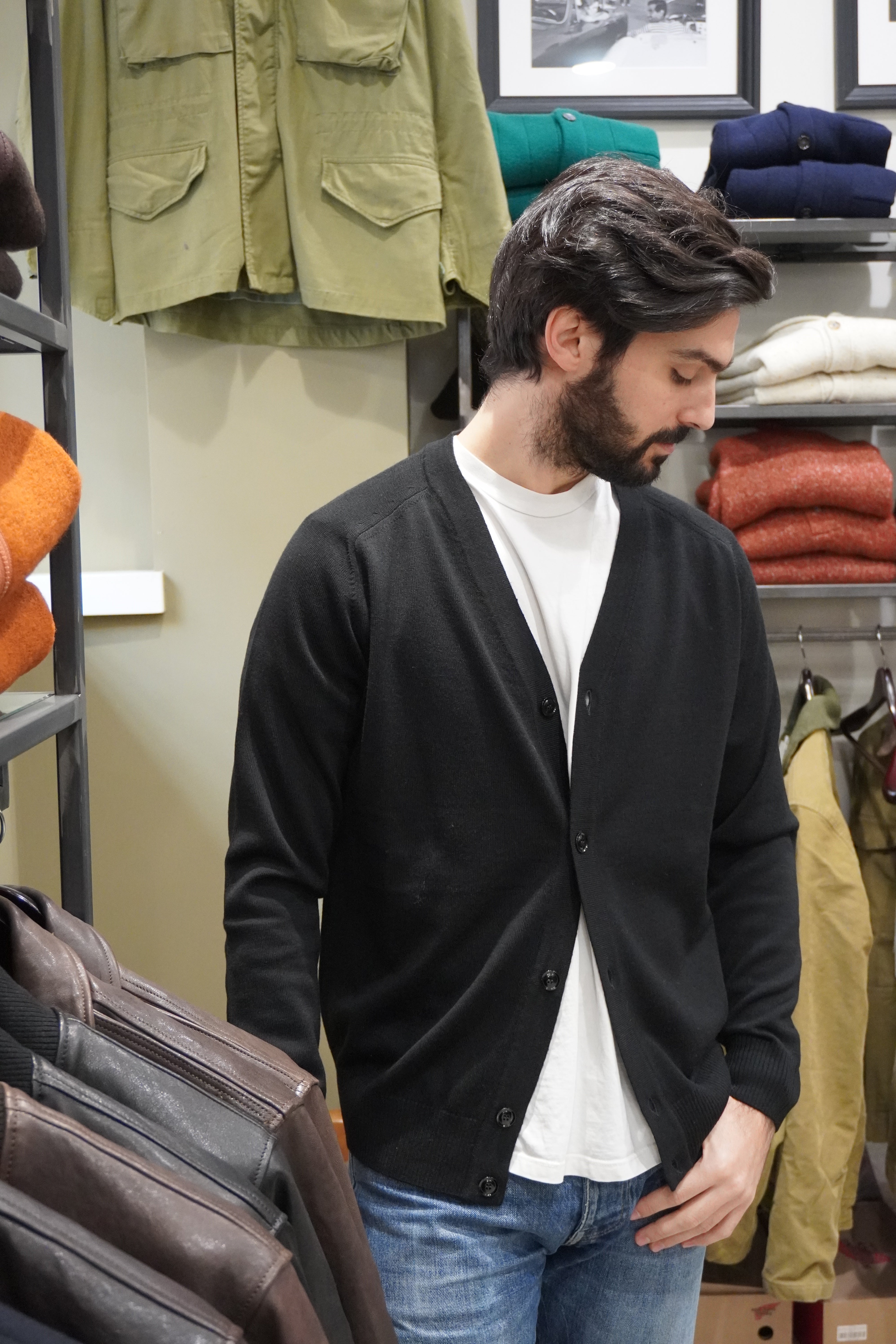 Wool & Co Cardigan Giro Sella Extrafine Merinos Nero