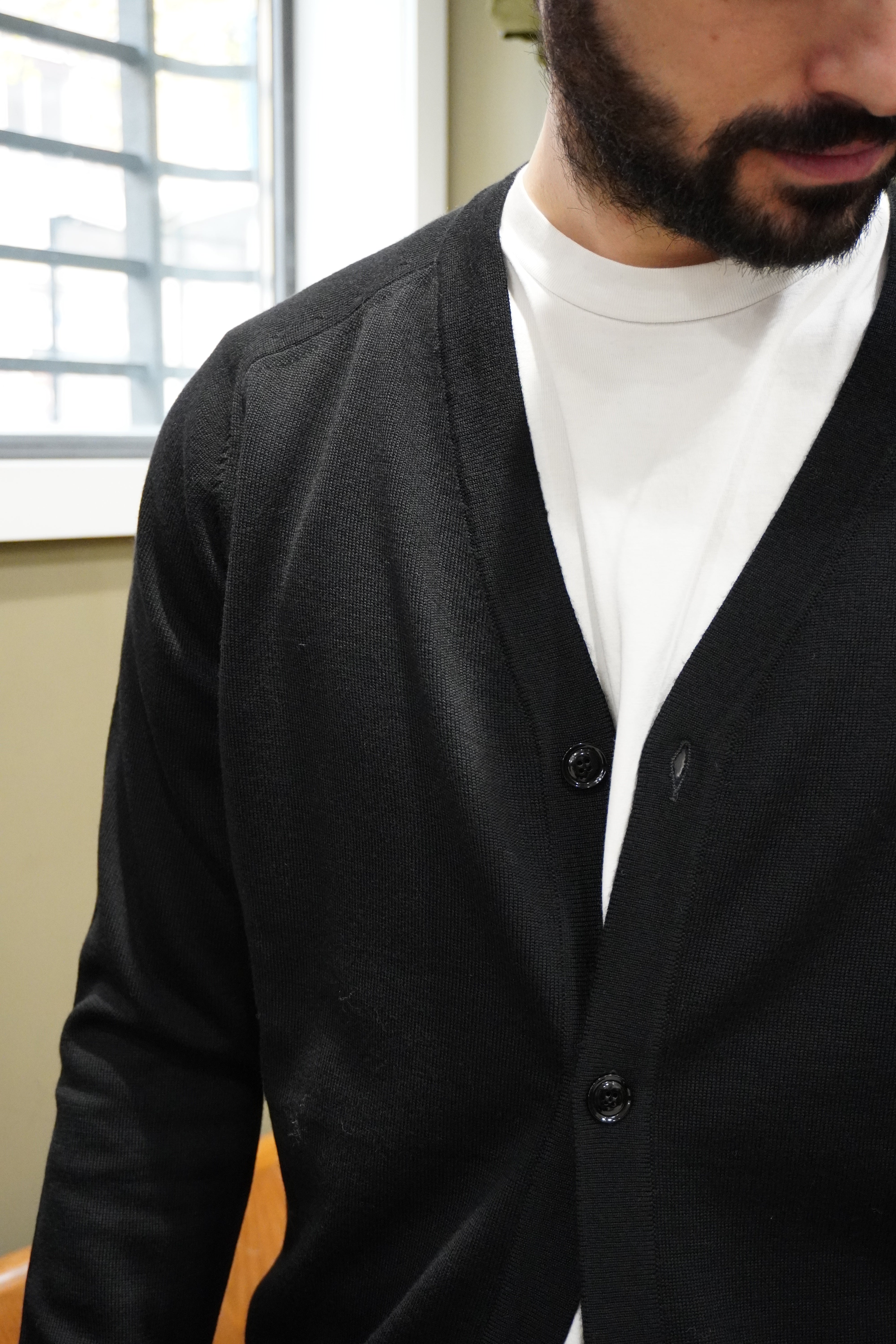 Wool & Co Cardigan Giro Sella Extrafine Merinos Nero