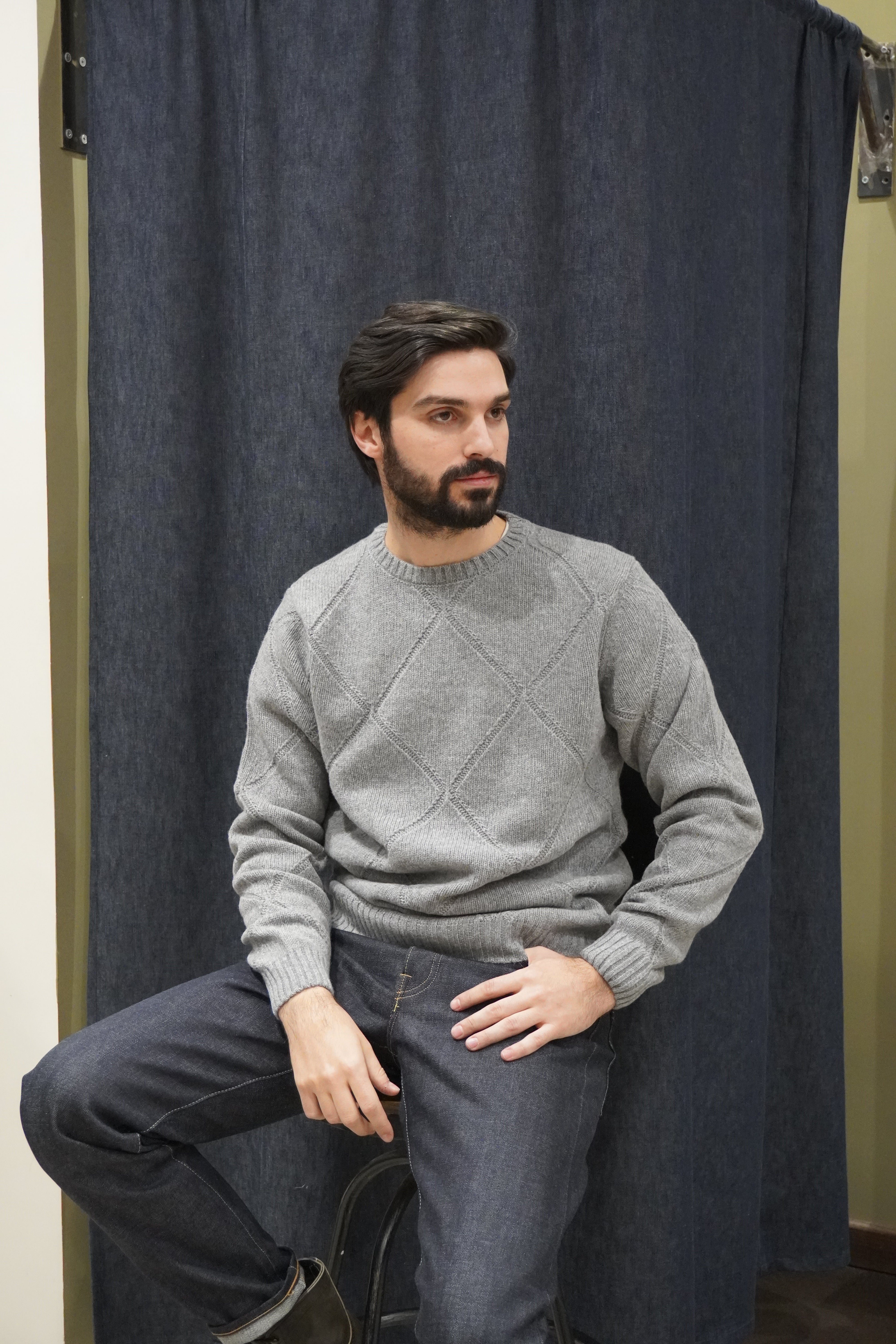 Jeordie's Maglia Girocollo Rombo Grigio