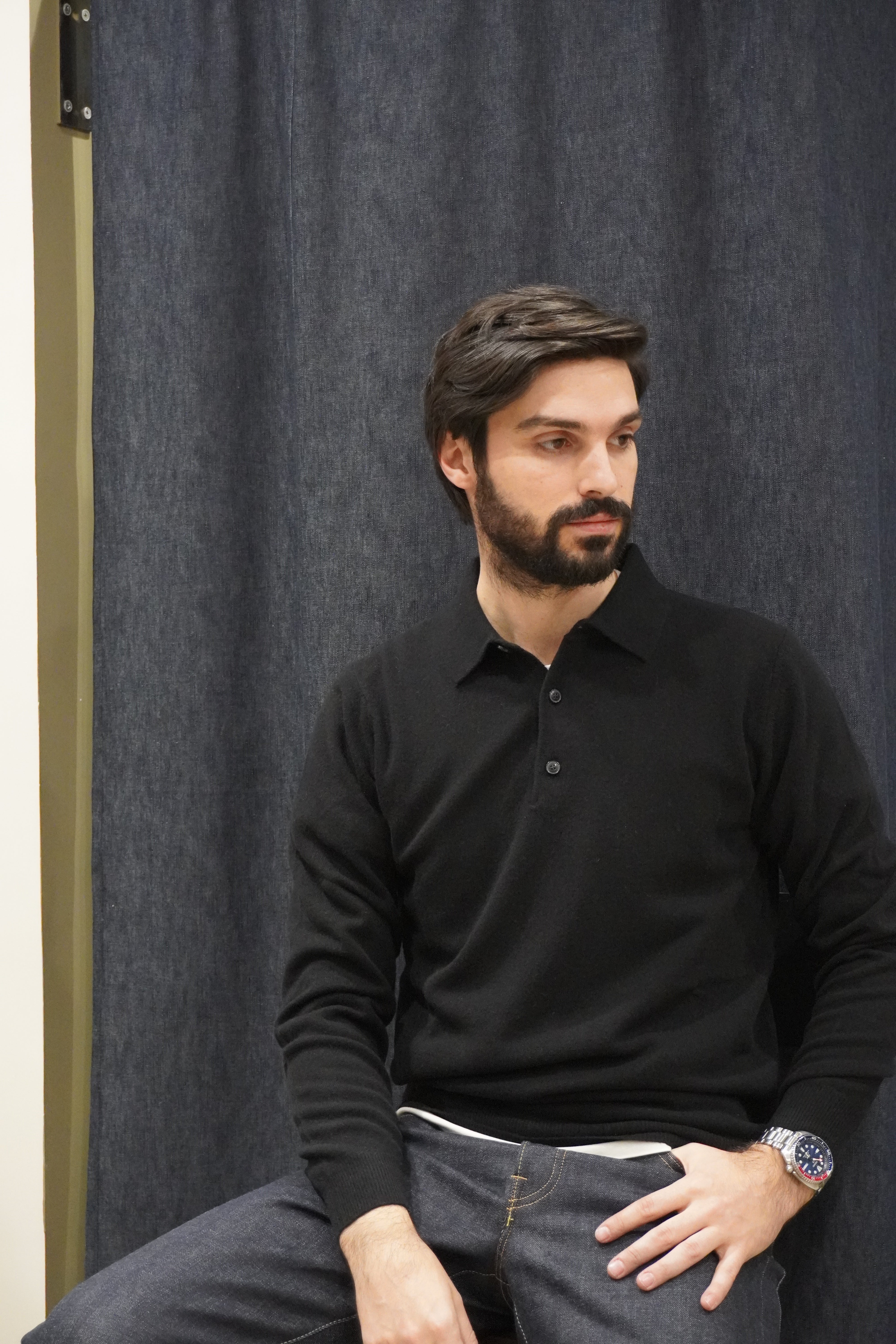 Jeordie's Polo 3 Bottoni Cashmere Nero