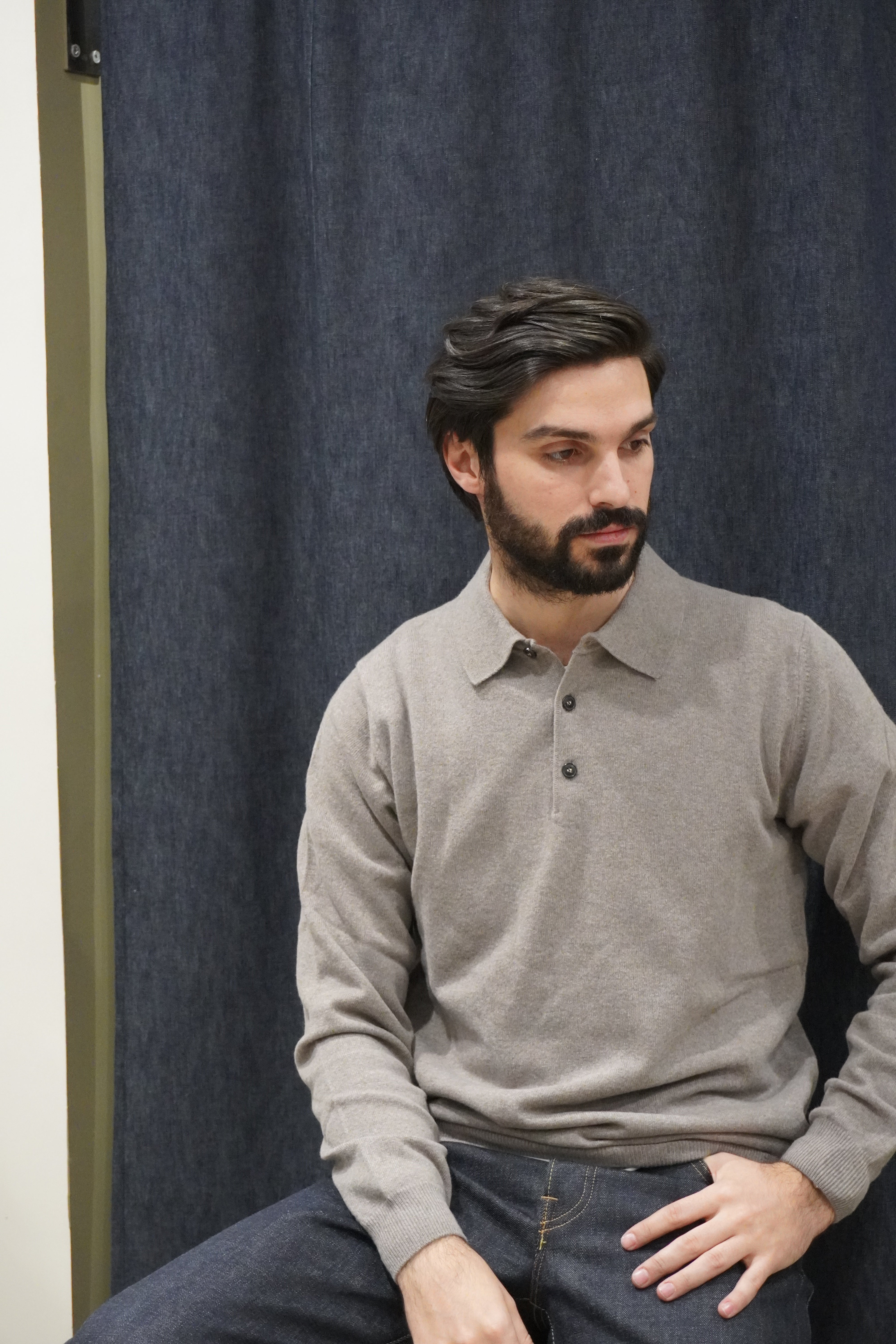 Jeordie's Polo 3 Bottoni Cashmere Cenere