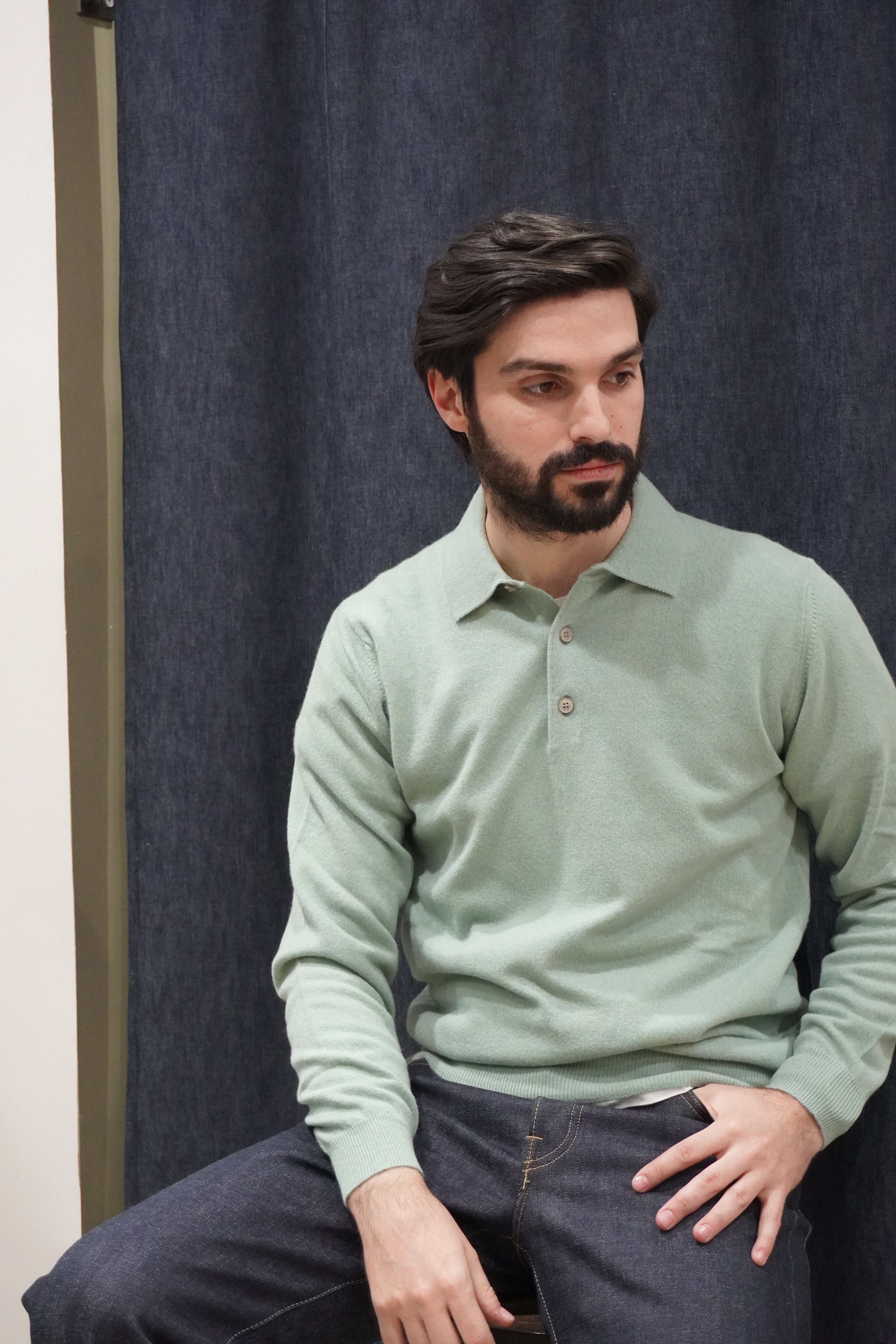 Jeordie's Polo 3 Bottoni Cashmere Aqua