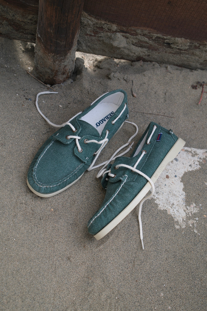Sebago Portland 140oz Washed Canvas Green Military