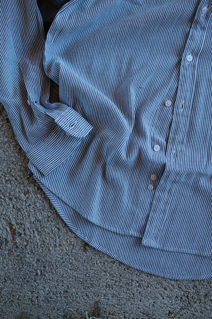 Gaffi & Co. Camicia Lino & Cotone Riga Blu