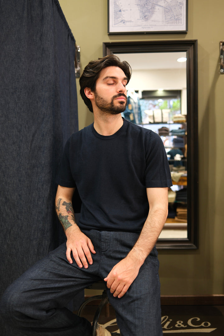 Gaffi & Co. T-Shirt Lino/Cot Blu