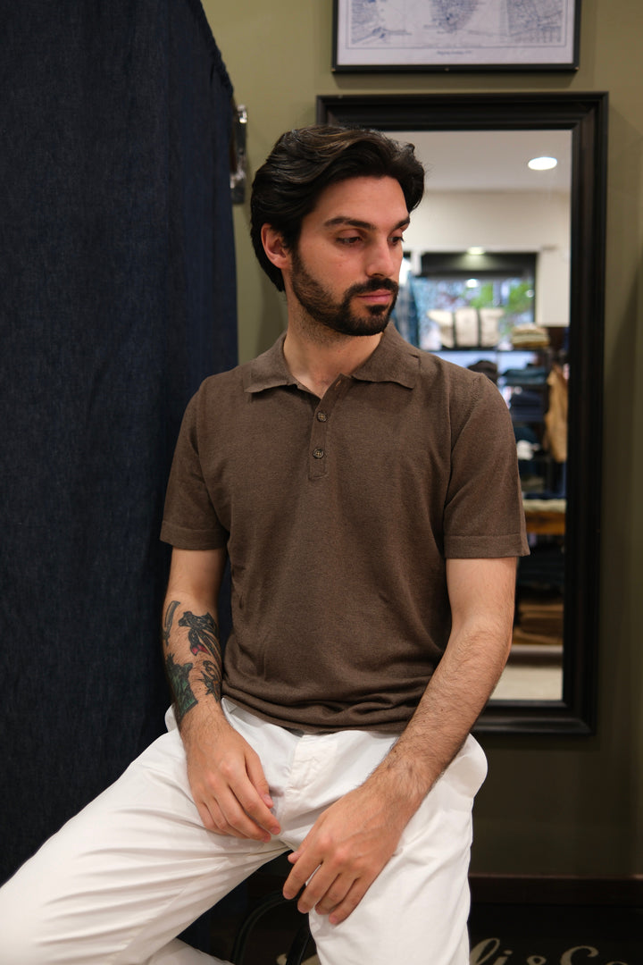 Gaffi & Co. Polo Bottoni Lino/Cotone Marrone