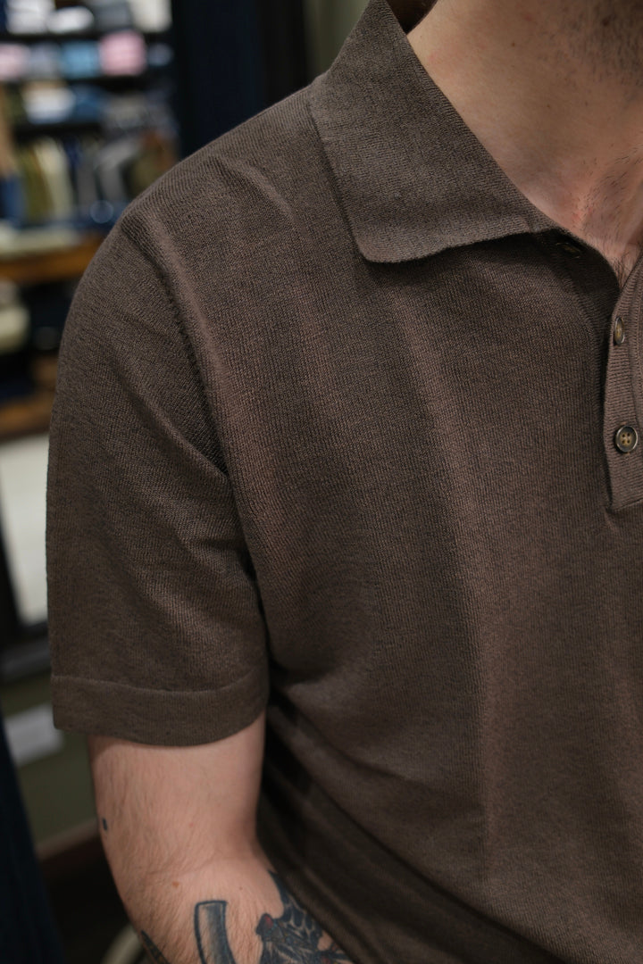 Gaffi & Co. Polo Bottoni Lino/Cotone Marrone