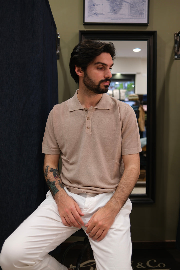 Gaffi & Co. Polo Bottoni Lino/Cotone Sabbia