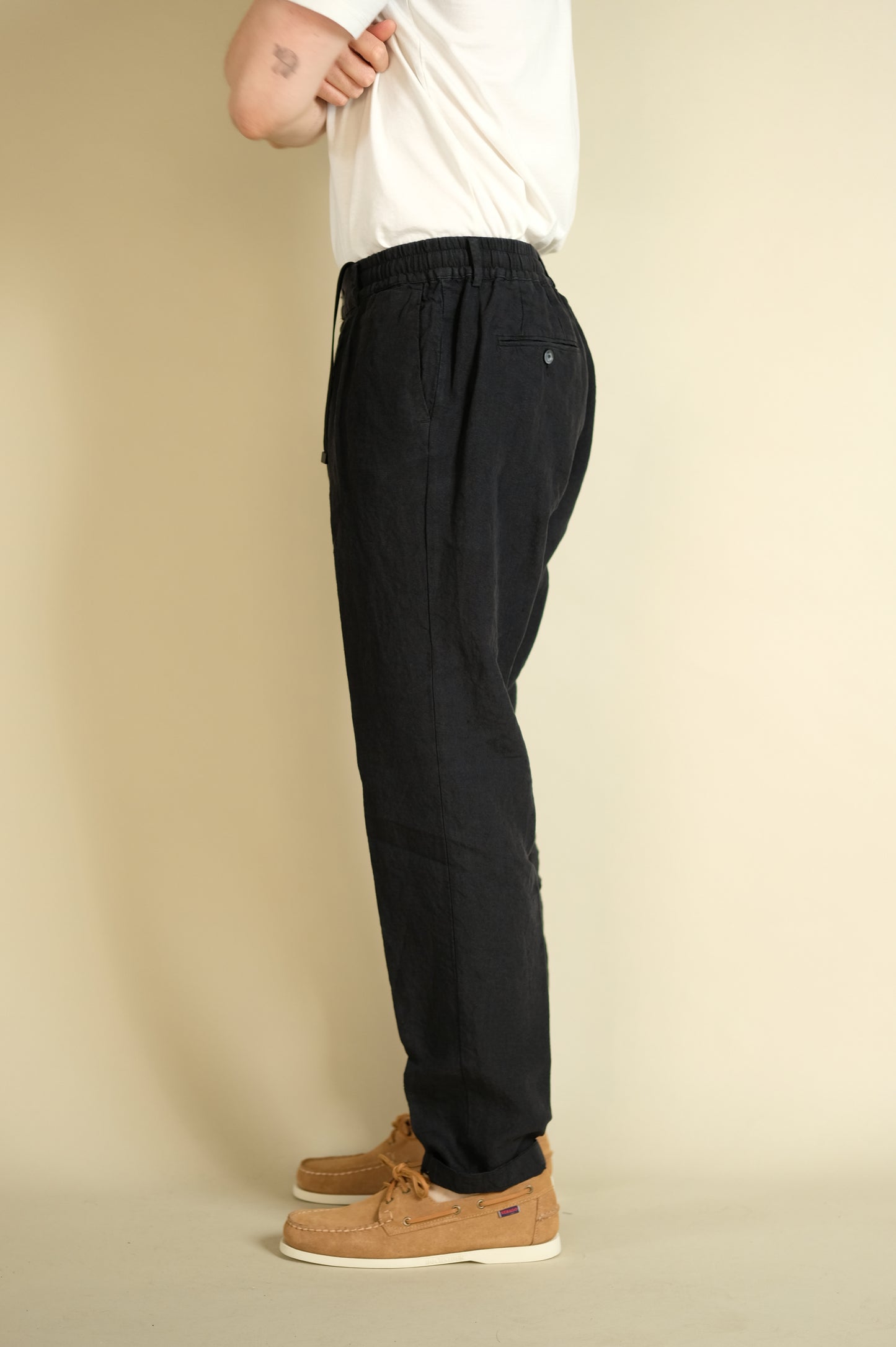 Cruna Pantalone Lino Mitte 1510 Nero