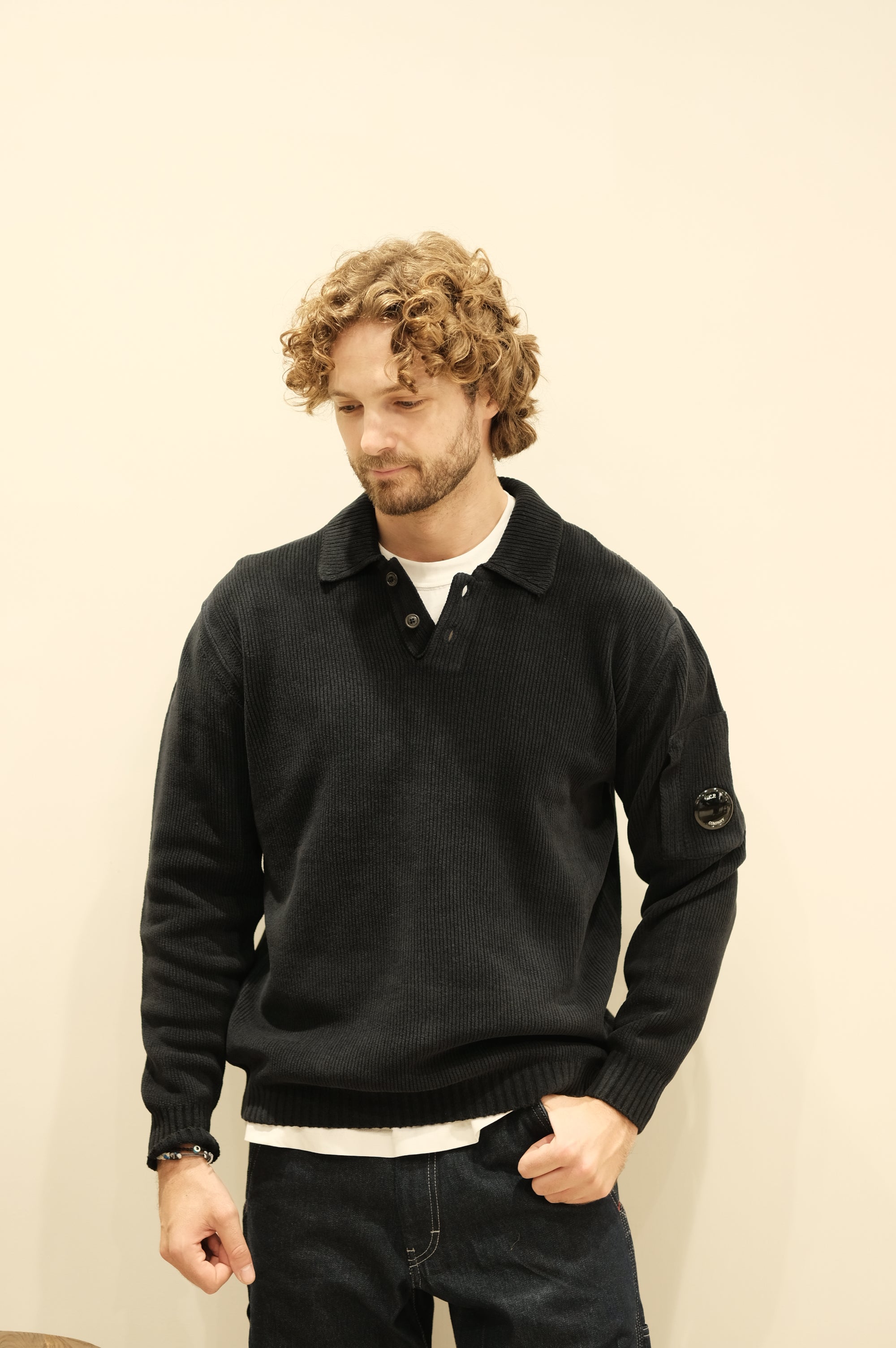 C.P. Company Maglia Polo Chenille Cotton Total Eclipse