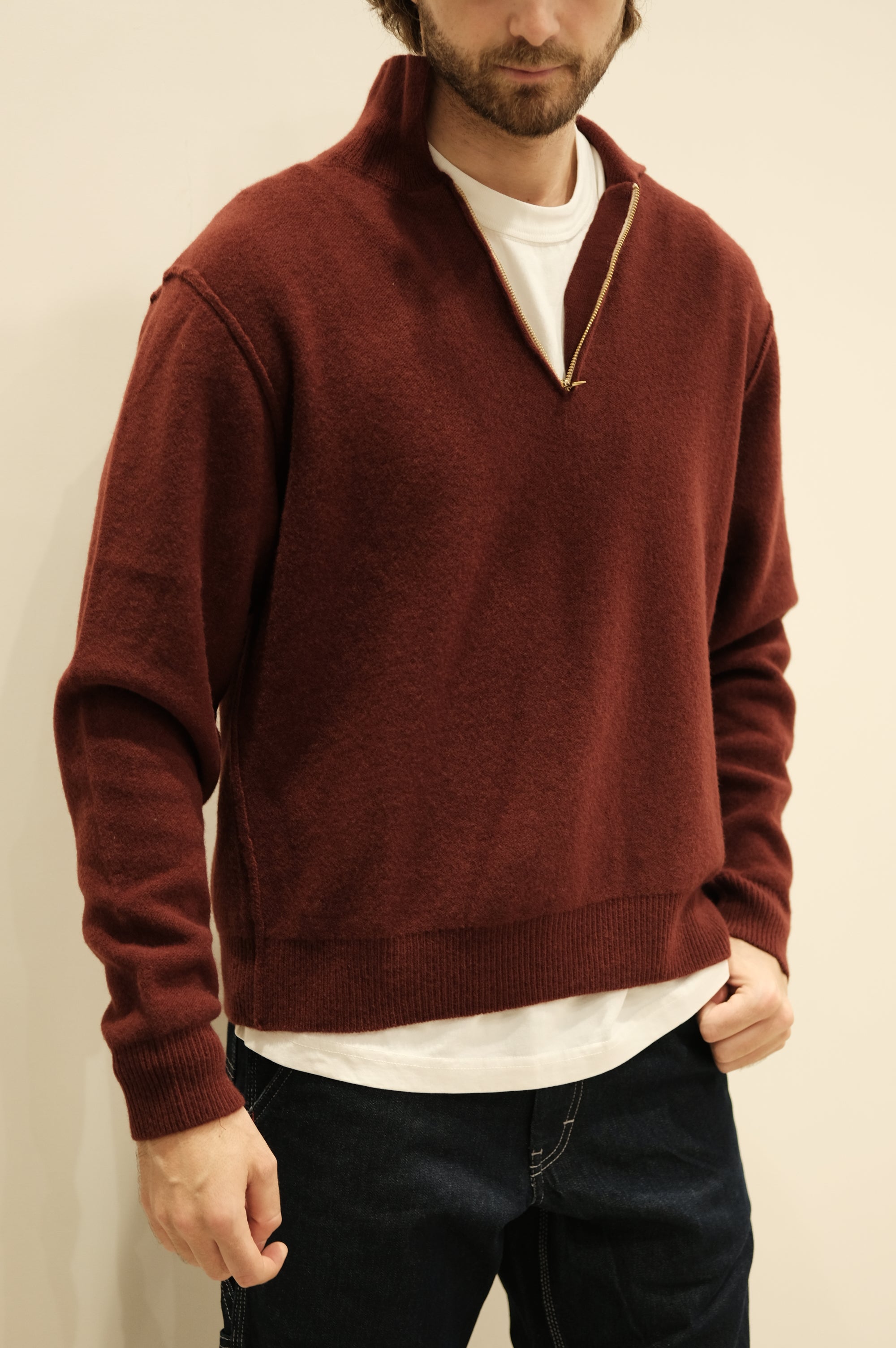 Fortela Yale Wool Zippered Sweatshirt Prune