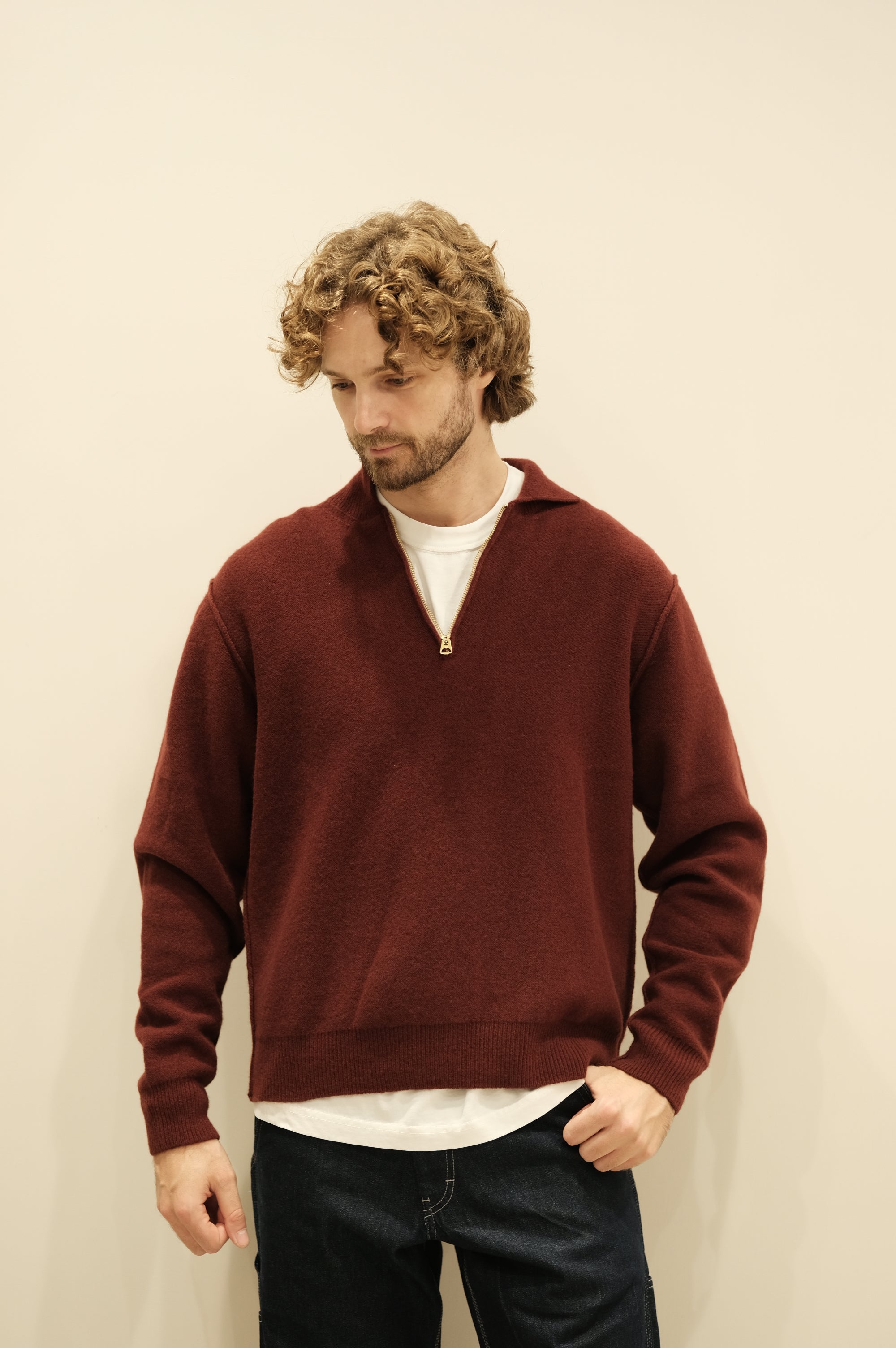 Fortela Yale Wool Zippered Sweatshirt Prune