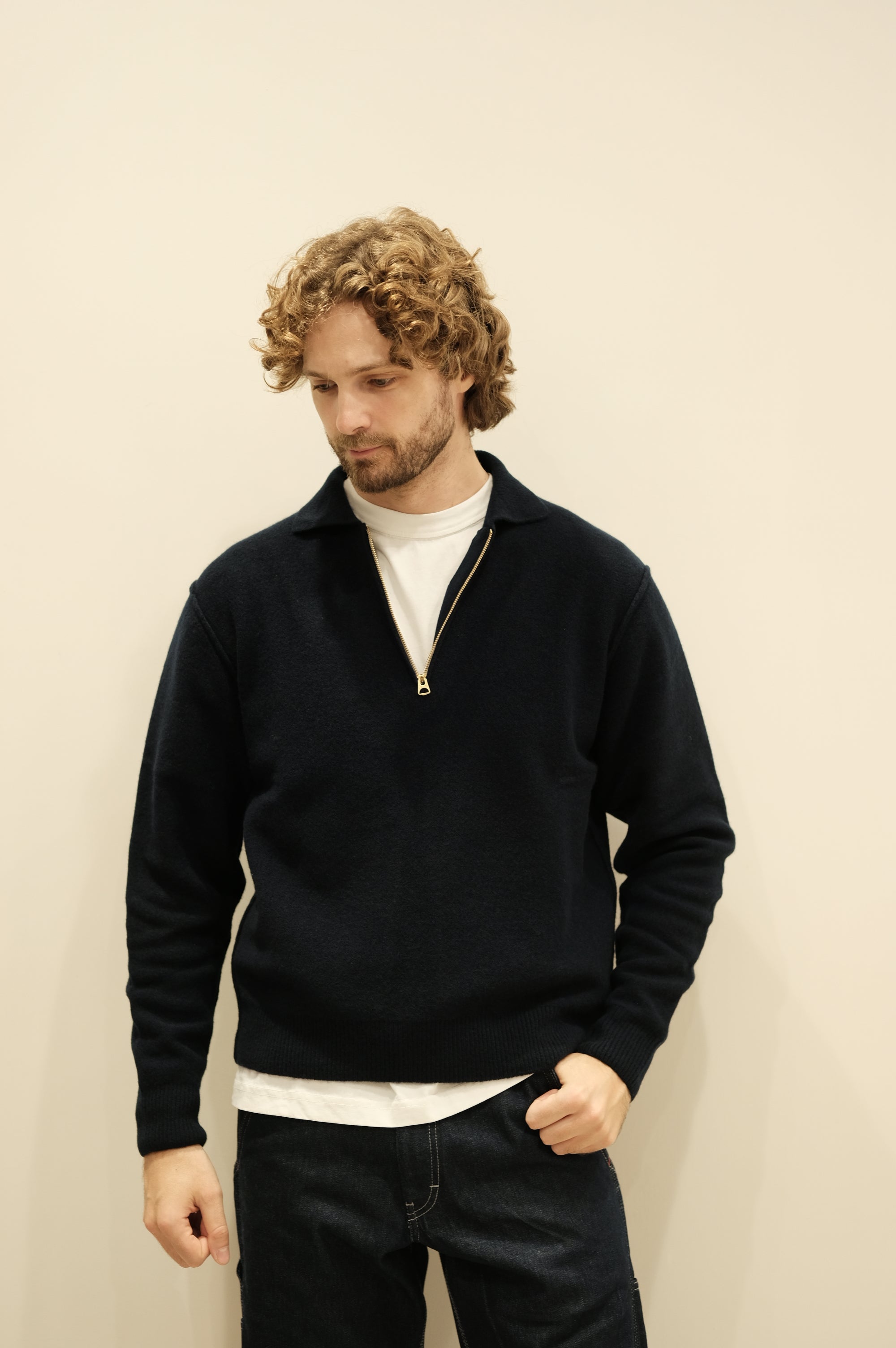 Fortela Yale Wool Zippered Sweatshirt Navy
