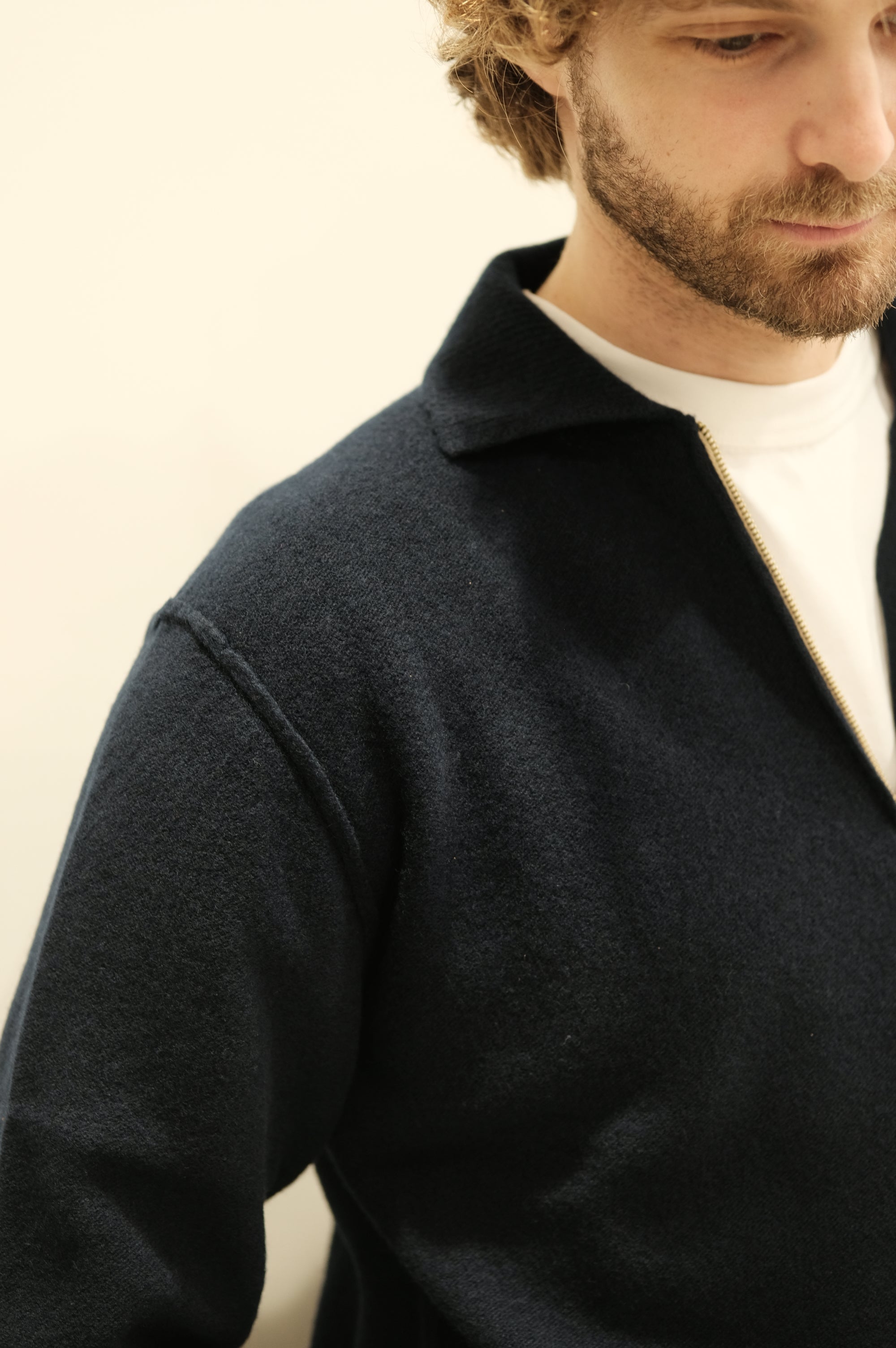 Fortela Yale Wool Zippered Sweatshirt Navy