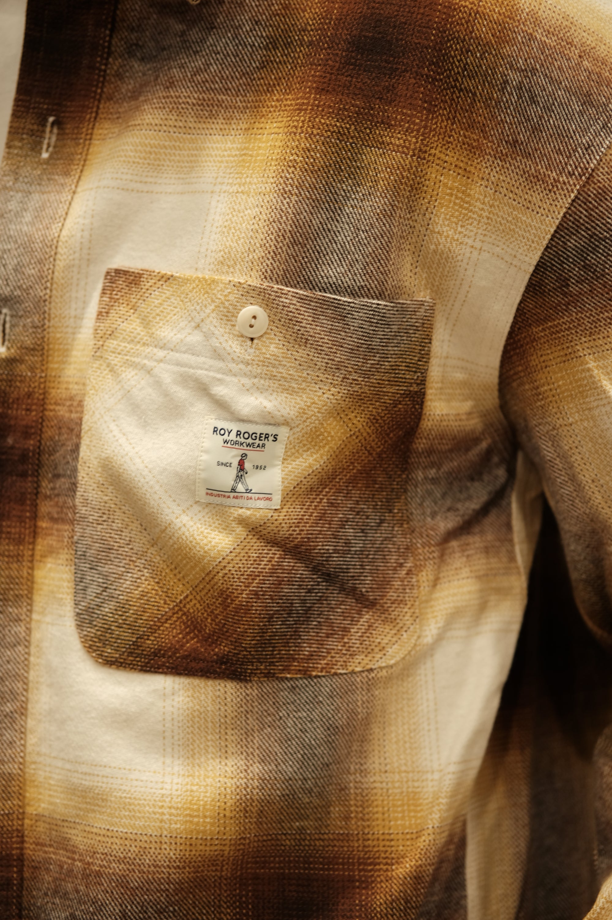 Roy Rogers Workwear Work Shirt Check Washed Brown