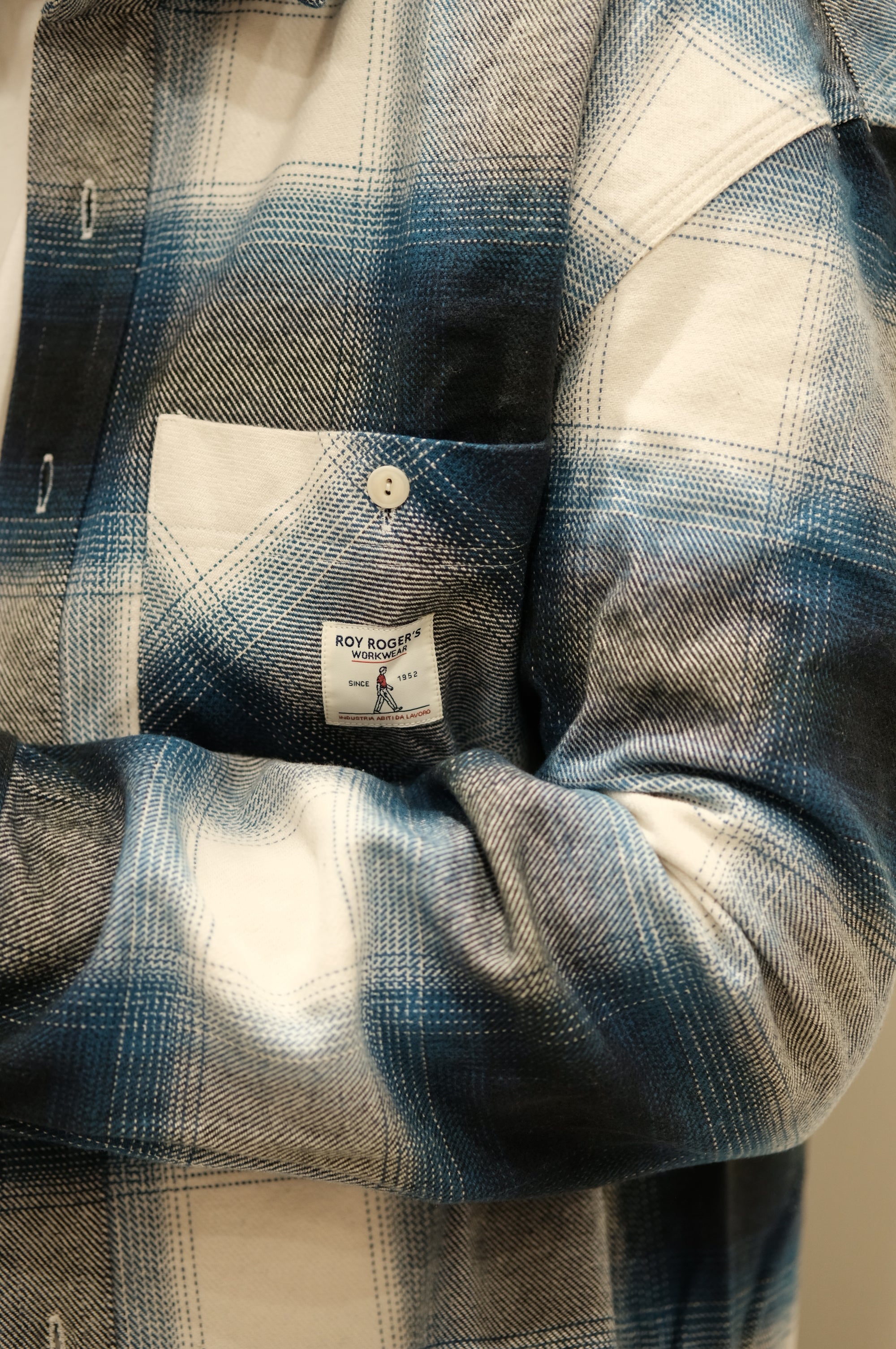 Roy Rogers Workwear Work Shirt Check Washed Blue