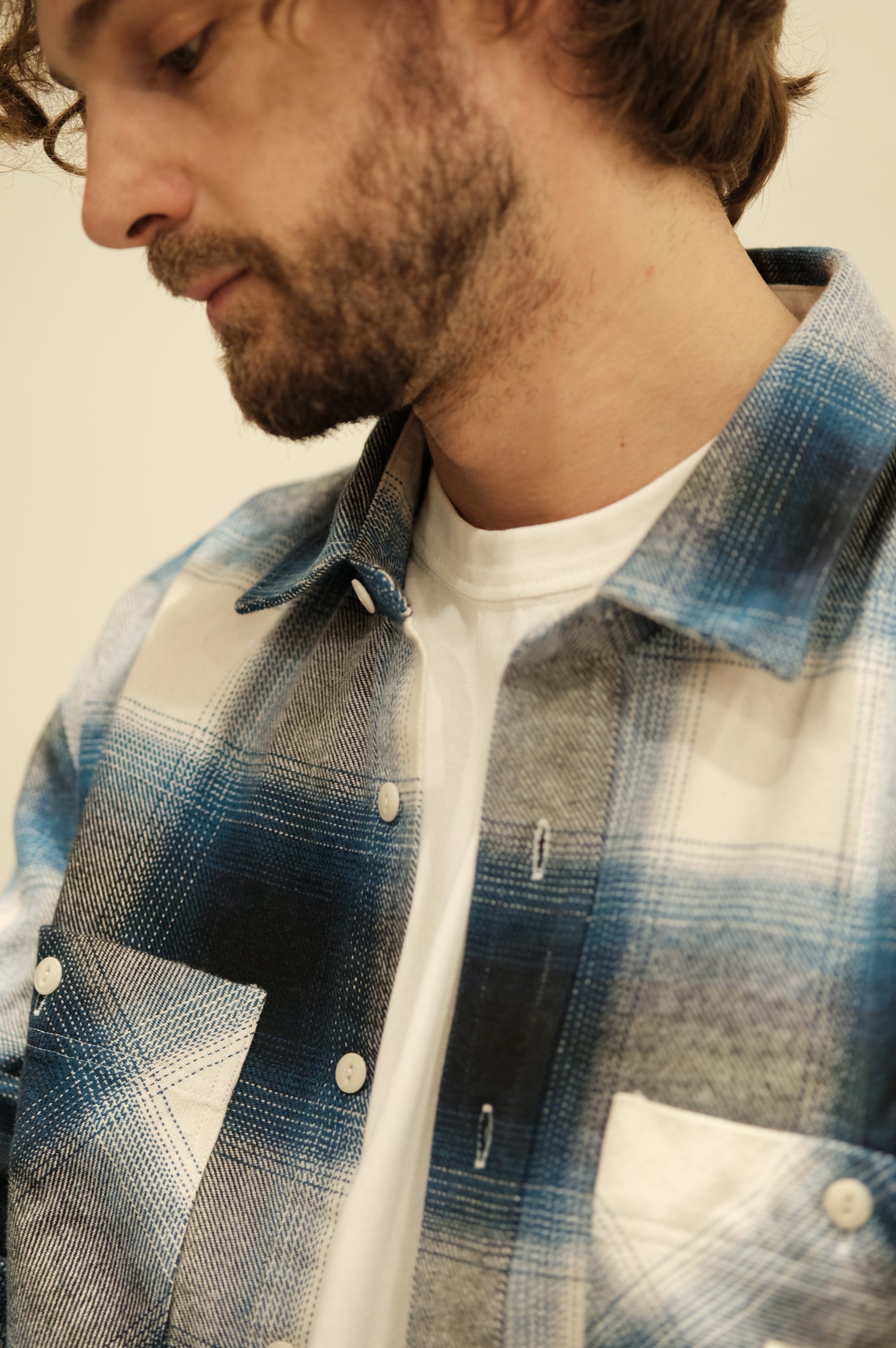 Roy Rogers Workwear Work Shirt Check Washed Blue
