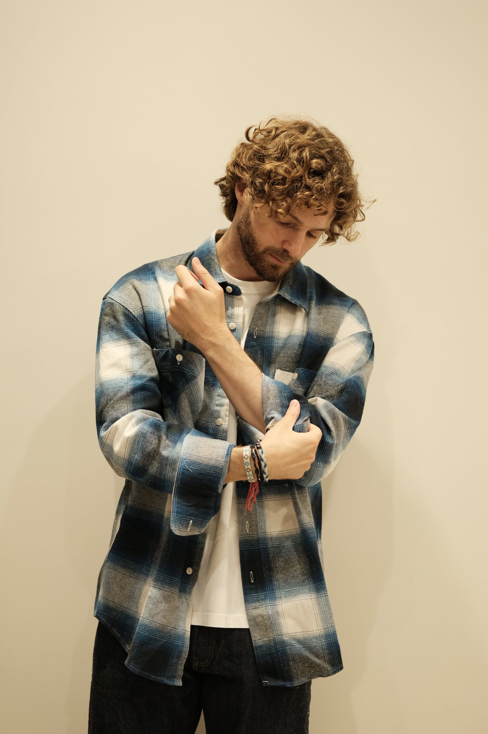 Roy Rogers Workwear Work Shirt Check Washed Blue